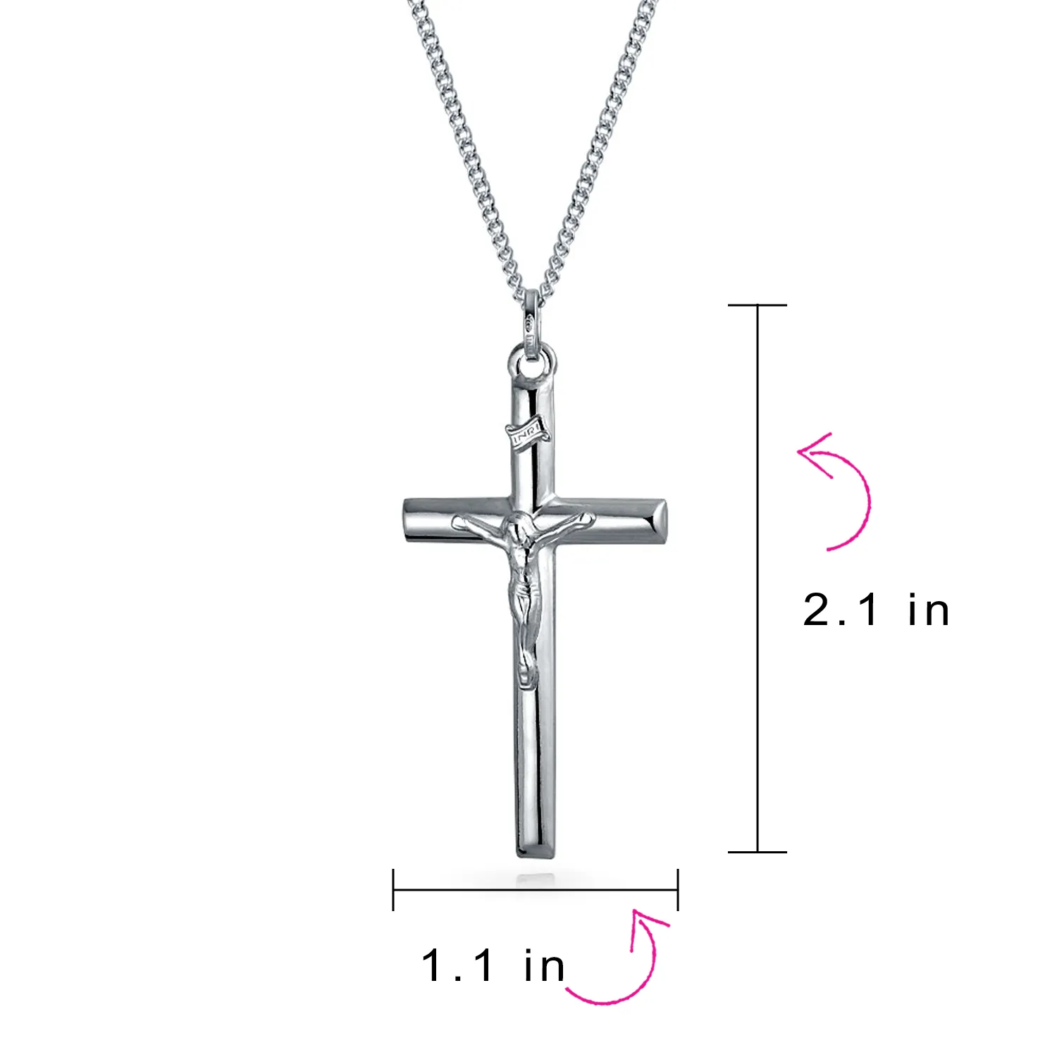 Unisex Sterling Silver Jesus Crucifix Pendant Necklace 2 Inch Religious Jewelry