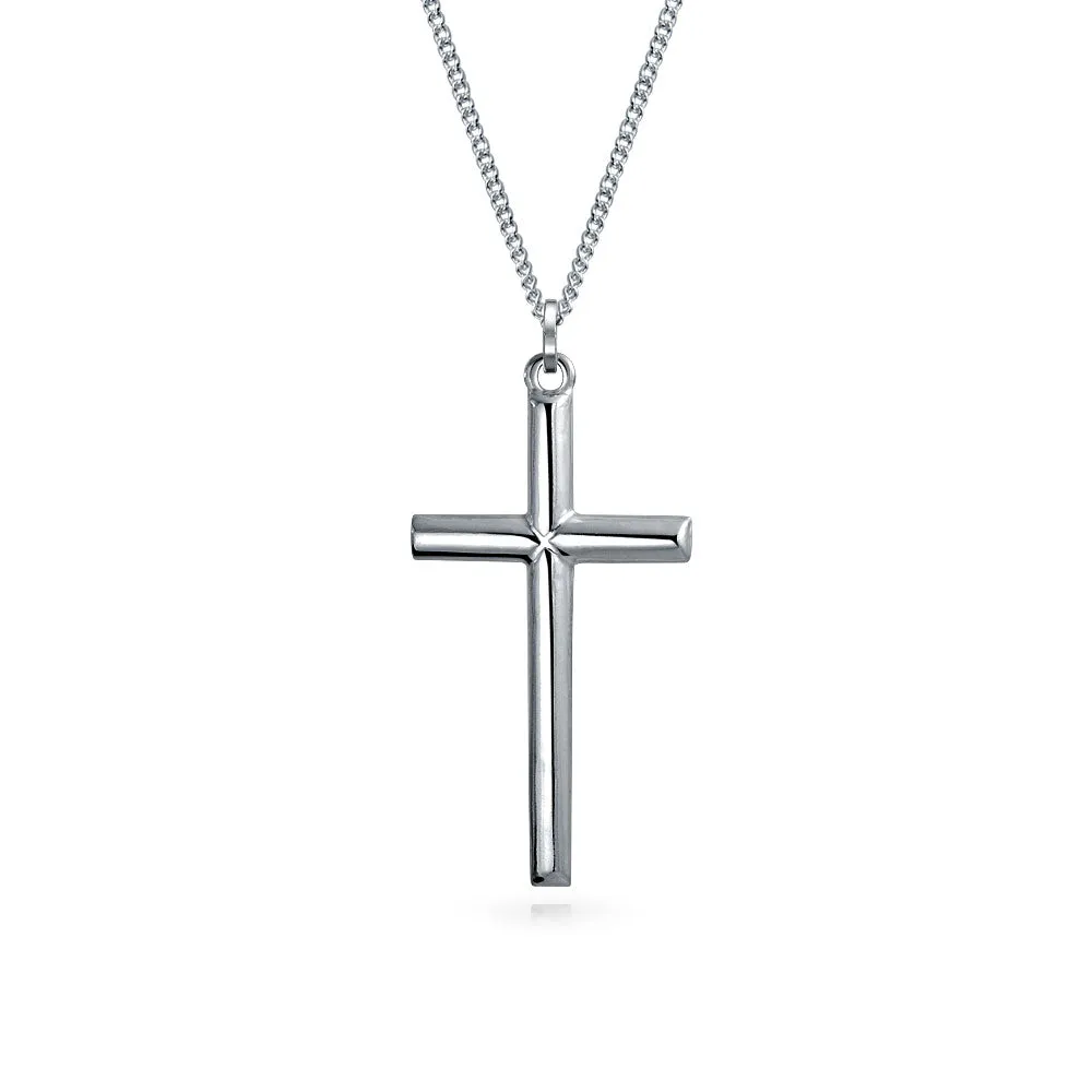 Unisex Sterling Silver Jesus Crucifix Pendant Necklace 2 Inch Religious Jewelry