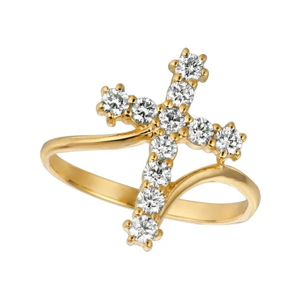 Very Small 0.10 Carat Natural Diamond Cross Ring G SI 14K White Gold