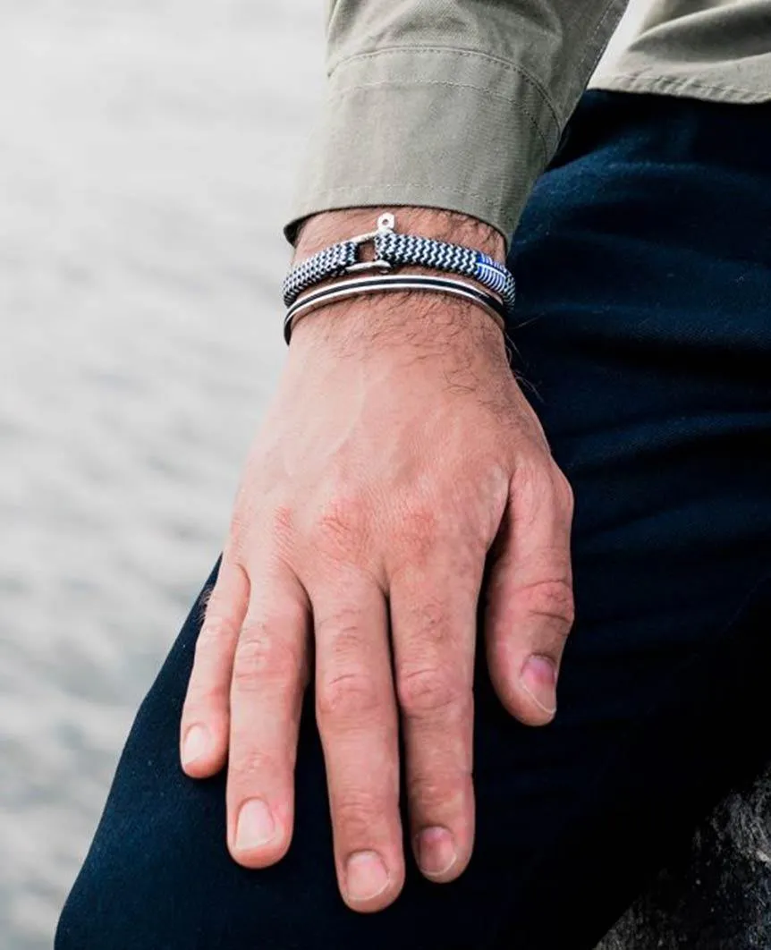 Vicious Vik Slate 7mm Flat Rope Bracelet Gray Light Gray Silver