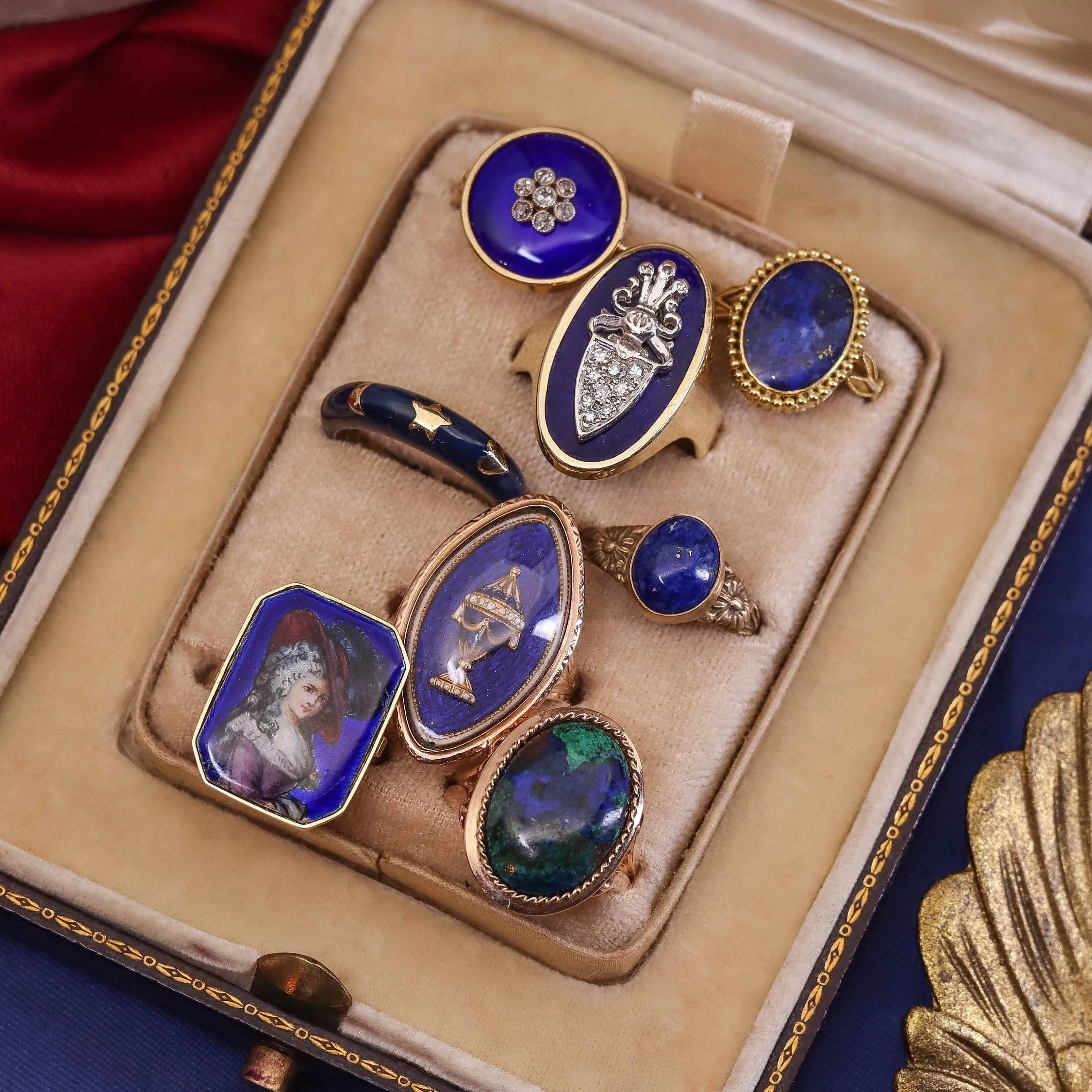 Victorian Blue Enamel Woman Conversion Ring of 14k Gold
