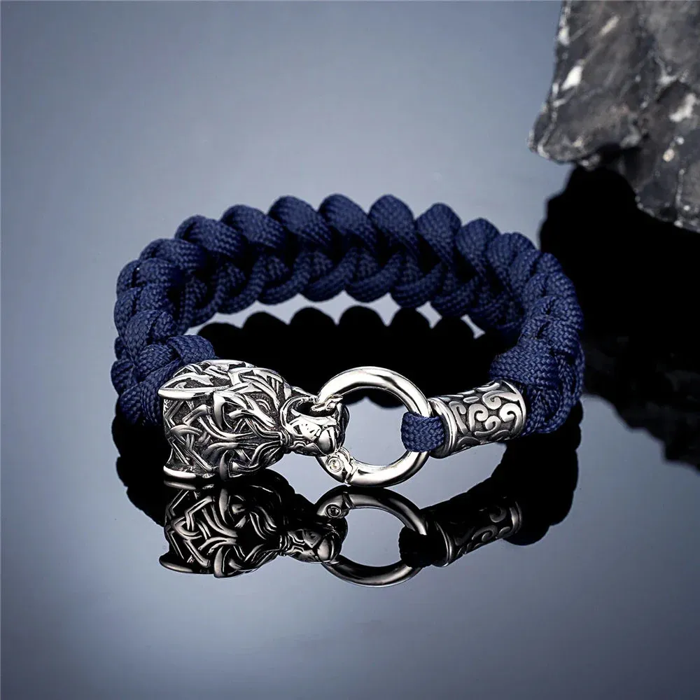 Viking Wolf Bracelet with Paracord Rope | Multiple Colors