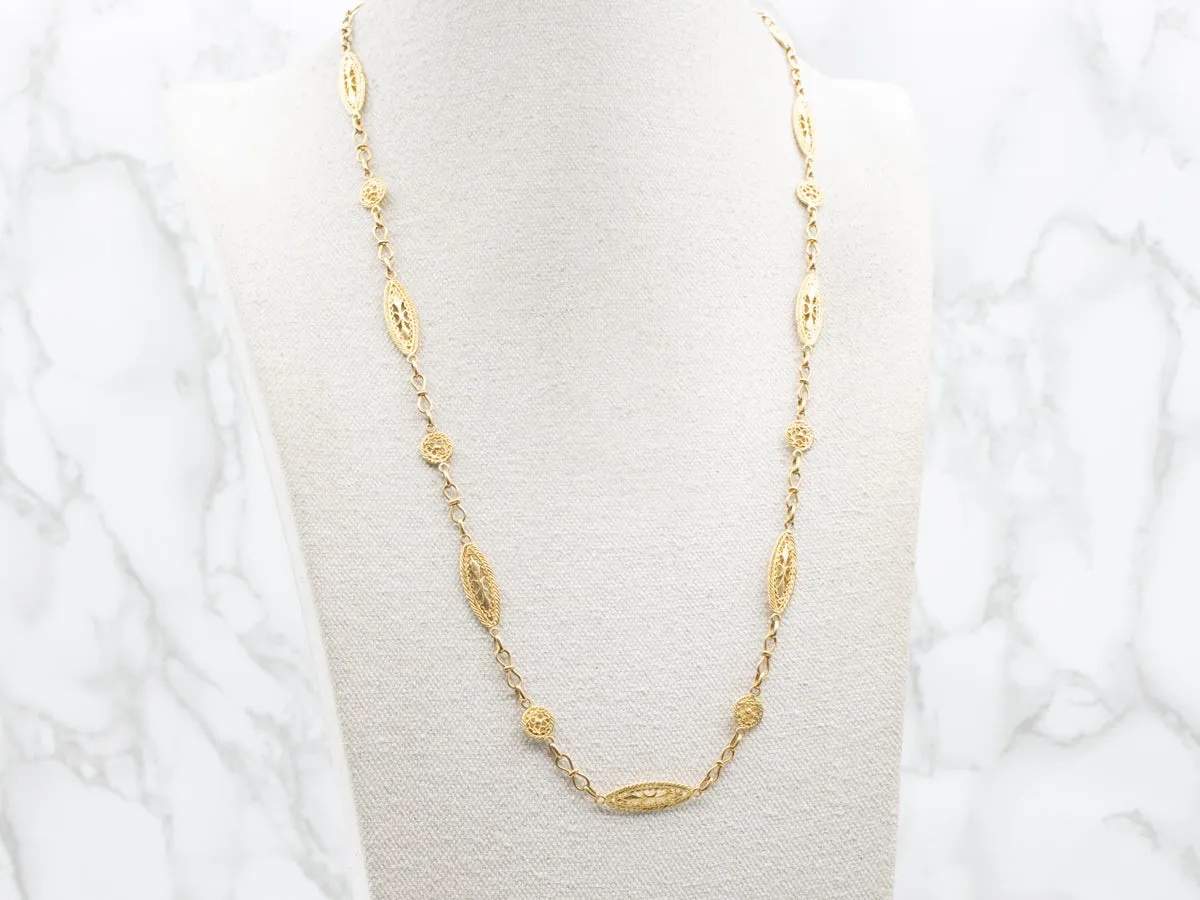Vintage 18-Karat Gold Filigree Link Chain