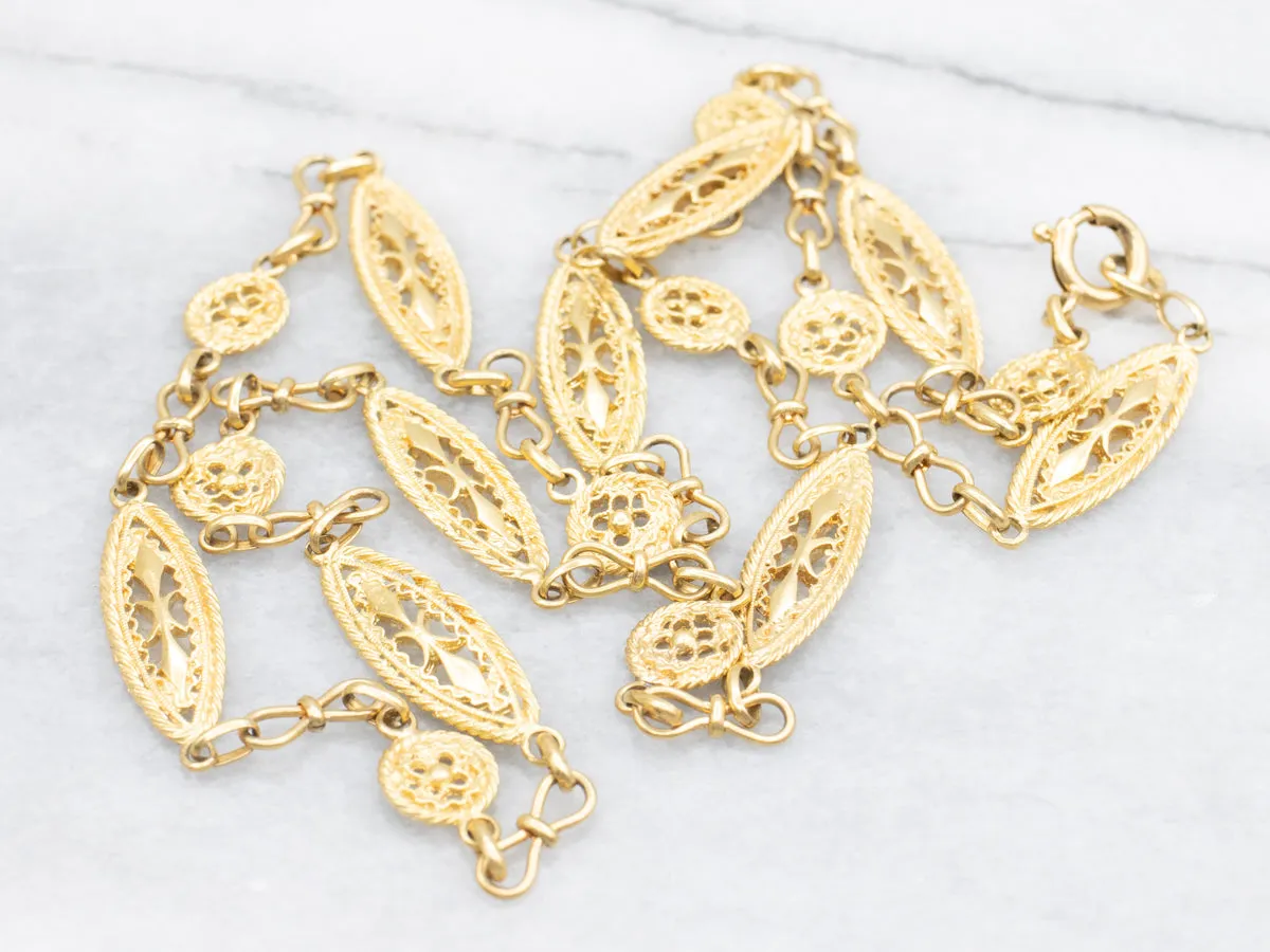 Vintage 18-Karat Gold Filigree Link Chain