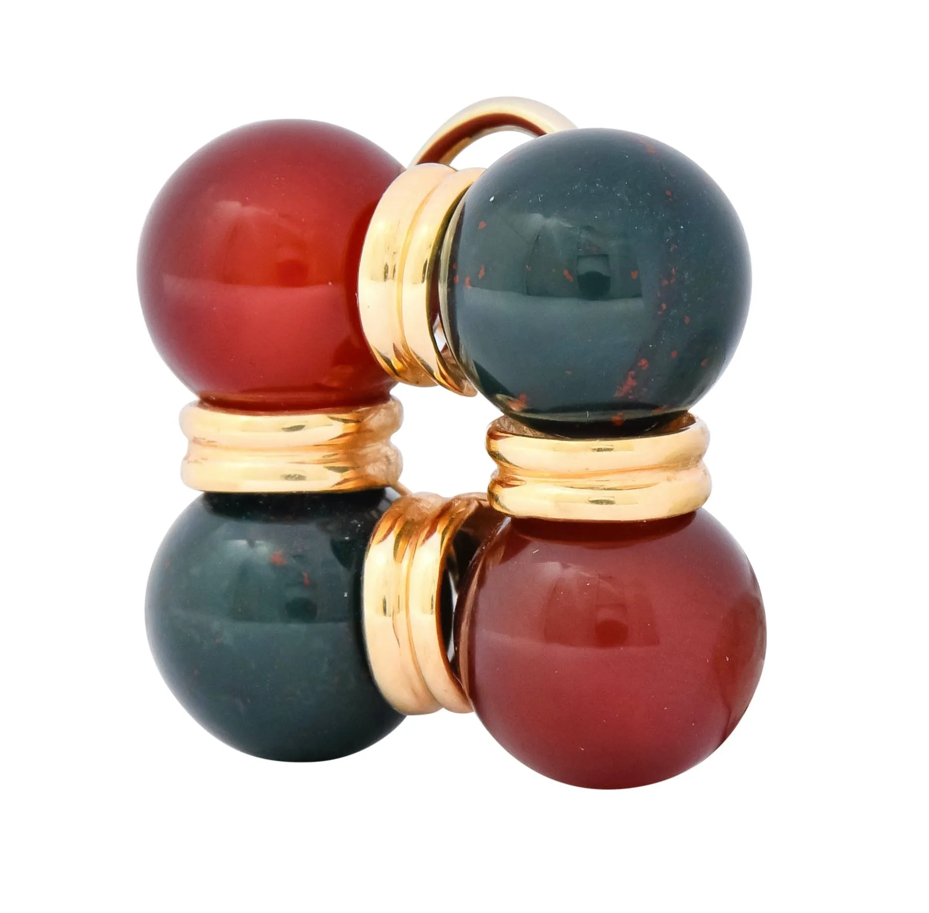 Vintage Carnelian Bloodstone 14 Karat Gold Square Ball Earrings Circa 1980s