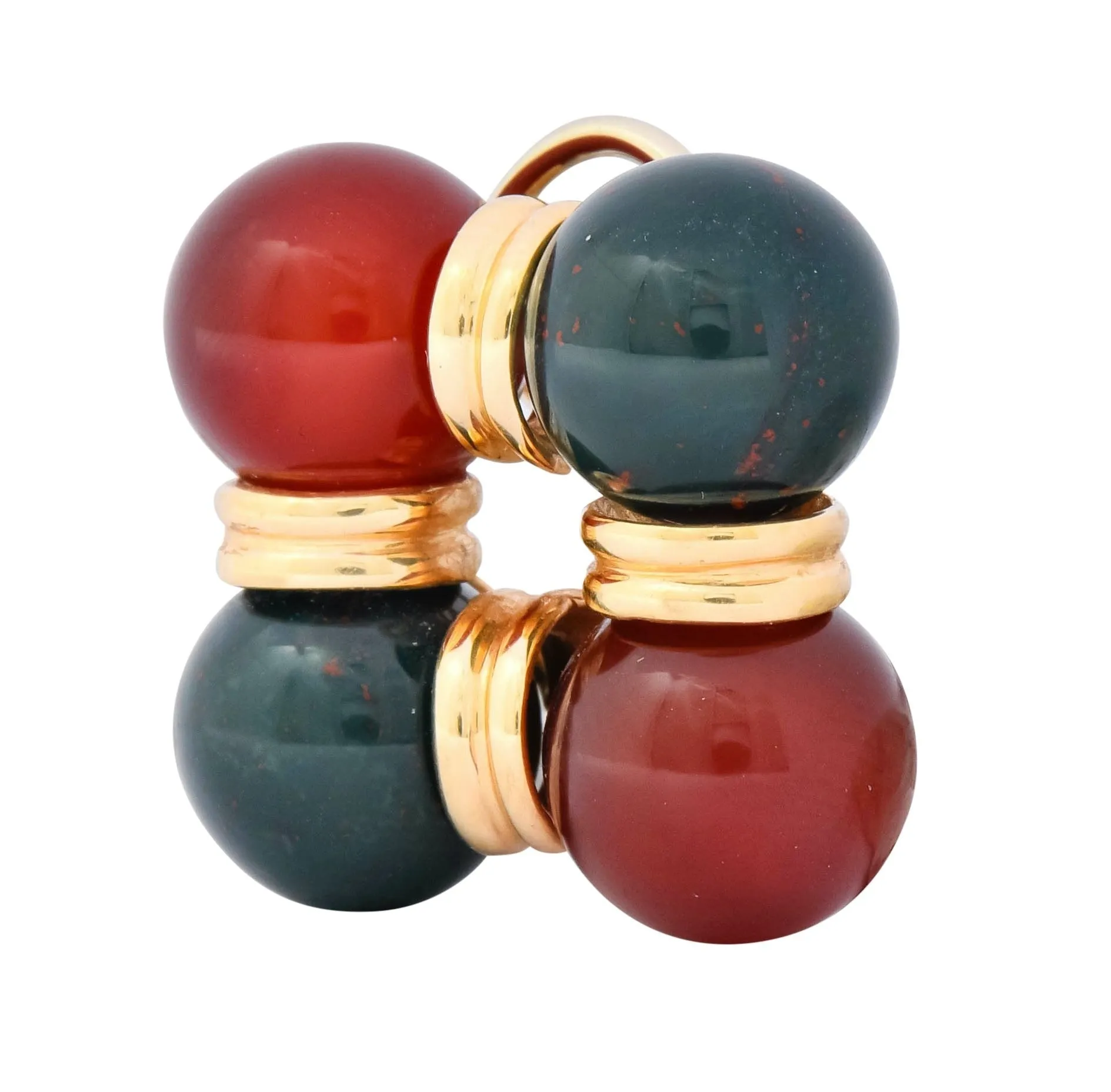 Vintage Carnelian Bloodstone 14 Karat Gold Square Ball Earrings Circa 1980s
