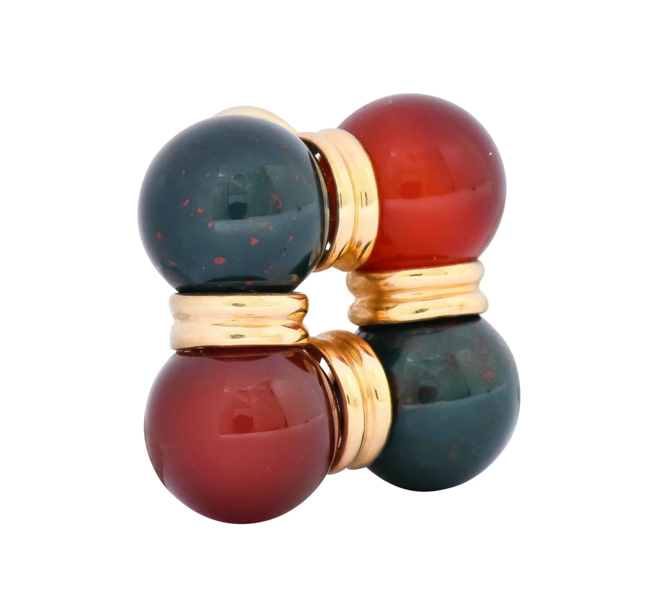 Vintage Carnelian Bloodstone 14 Karat Gold Square Ball Earrings Circa 1980s
