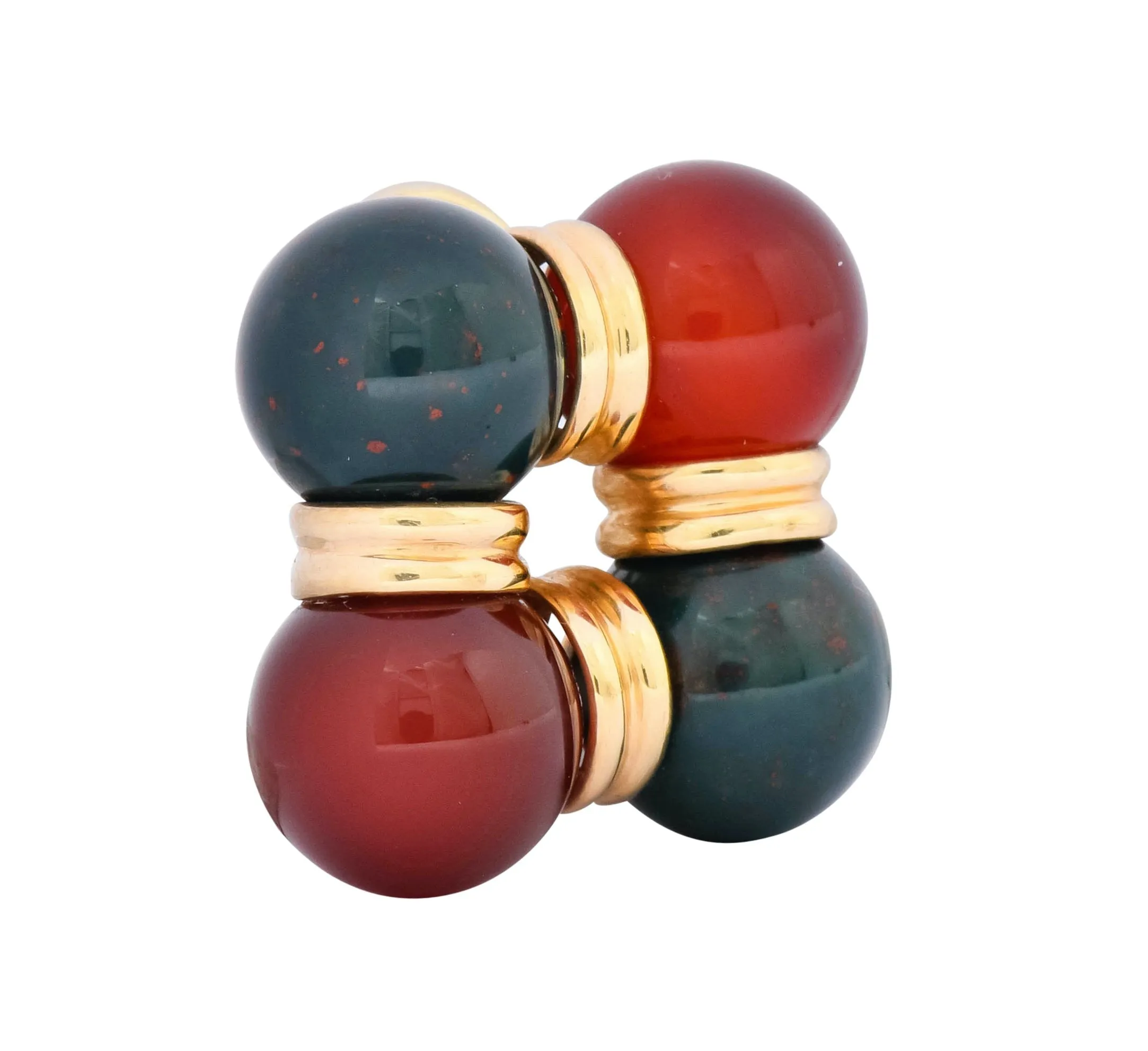 Vintage Carnelian Bloodstone 14 Karat Gold Square Ball Earrings Circa 1980s