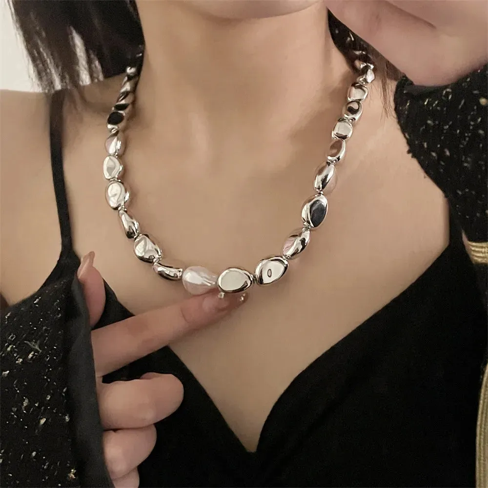 Vintage Geometric Exaggerated Artificial Pearl Chain Necklaces