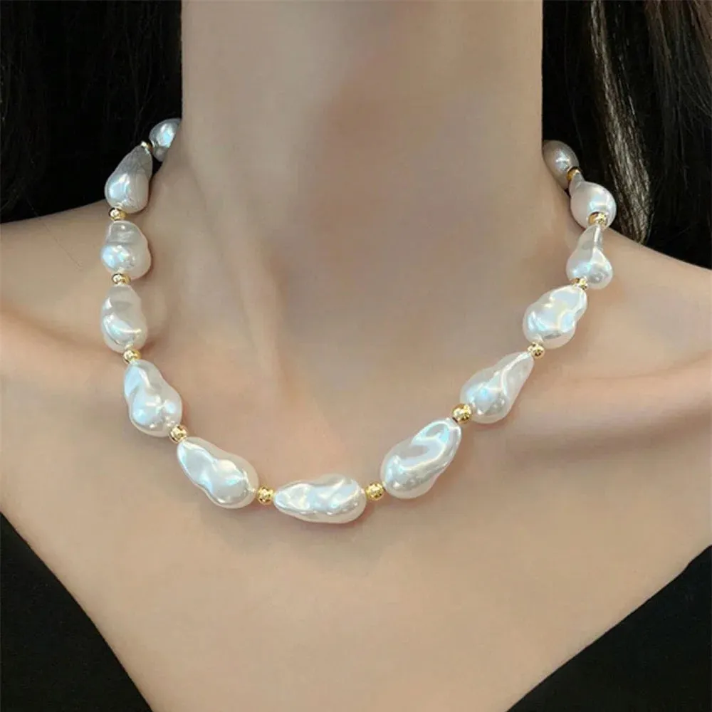 Vintage Geometric Exaggerated Artificial Pearl Chain Necklaces