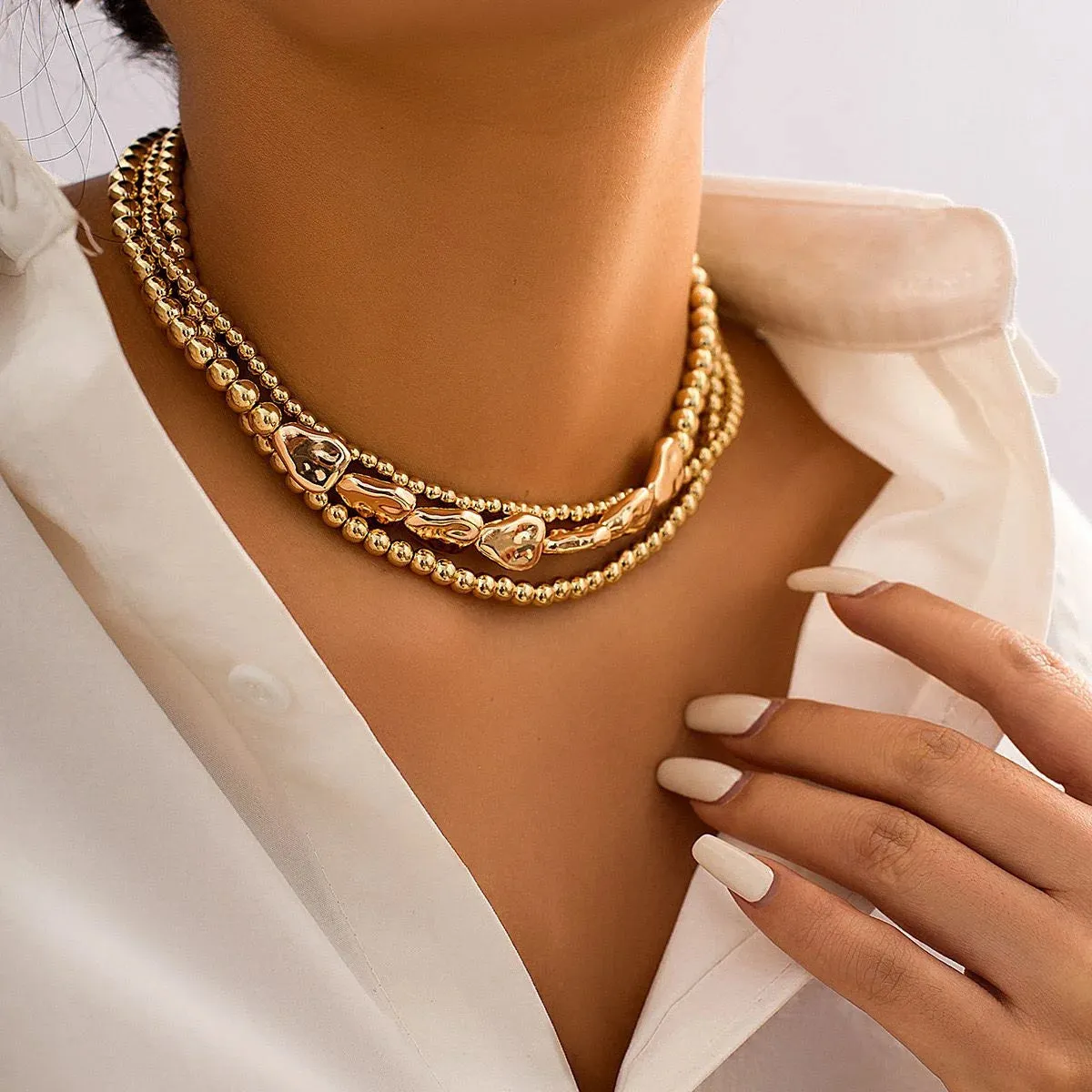 Vintage Geometric Exaggerated Artificial Pearl Chain Necklaces