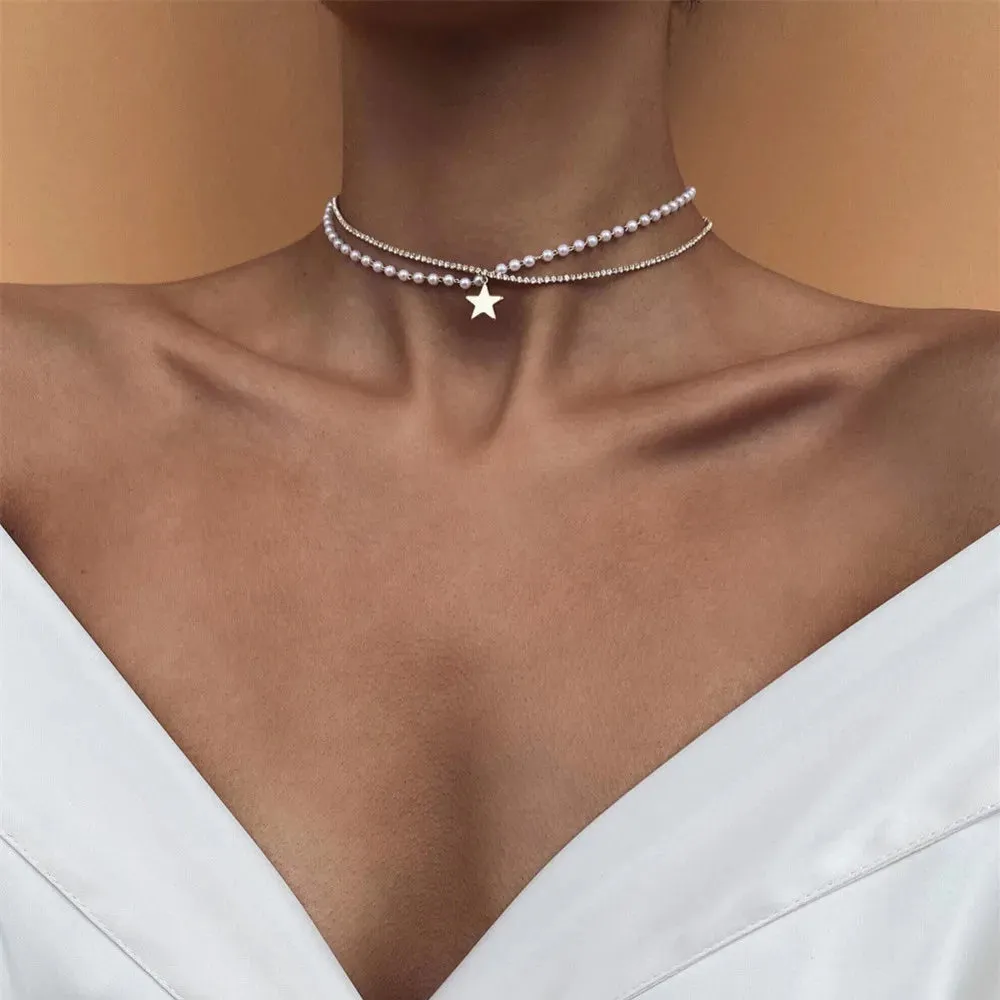 Vintage Geometric Exaggerated Artificial Pearl Chain Necklaces