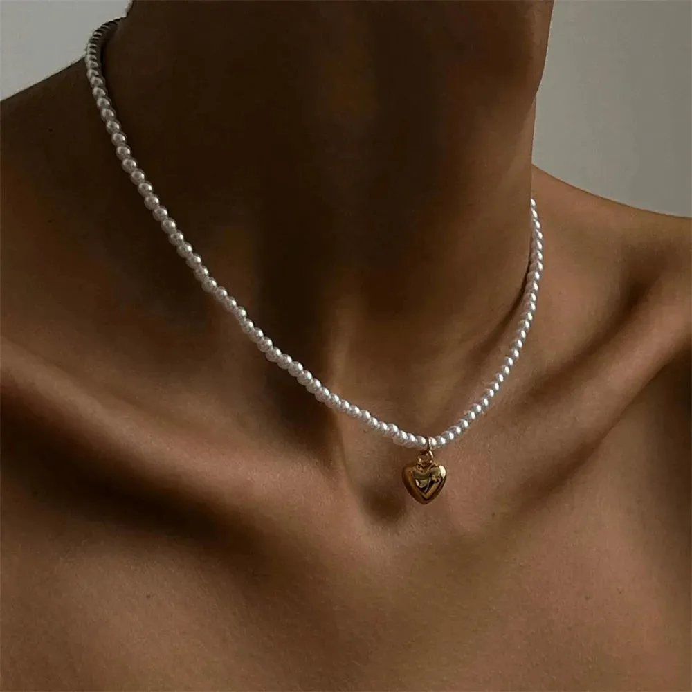 Vintage Geometric Exaggerated Artificial Pearl Chain Necklaces