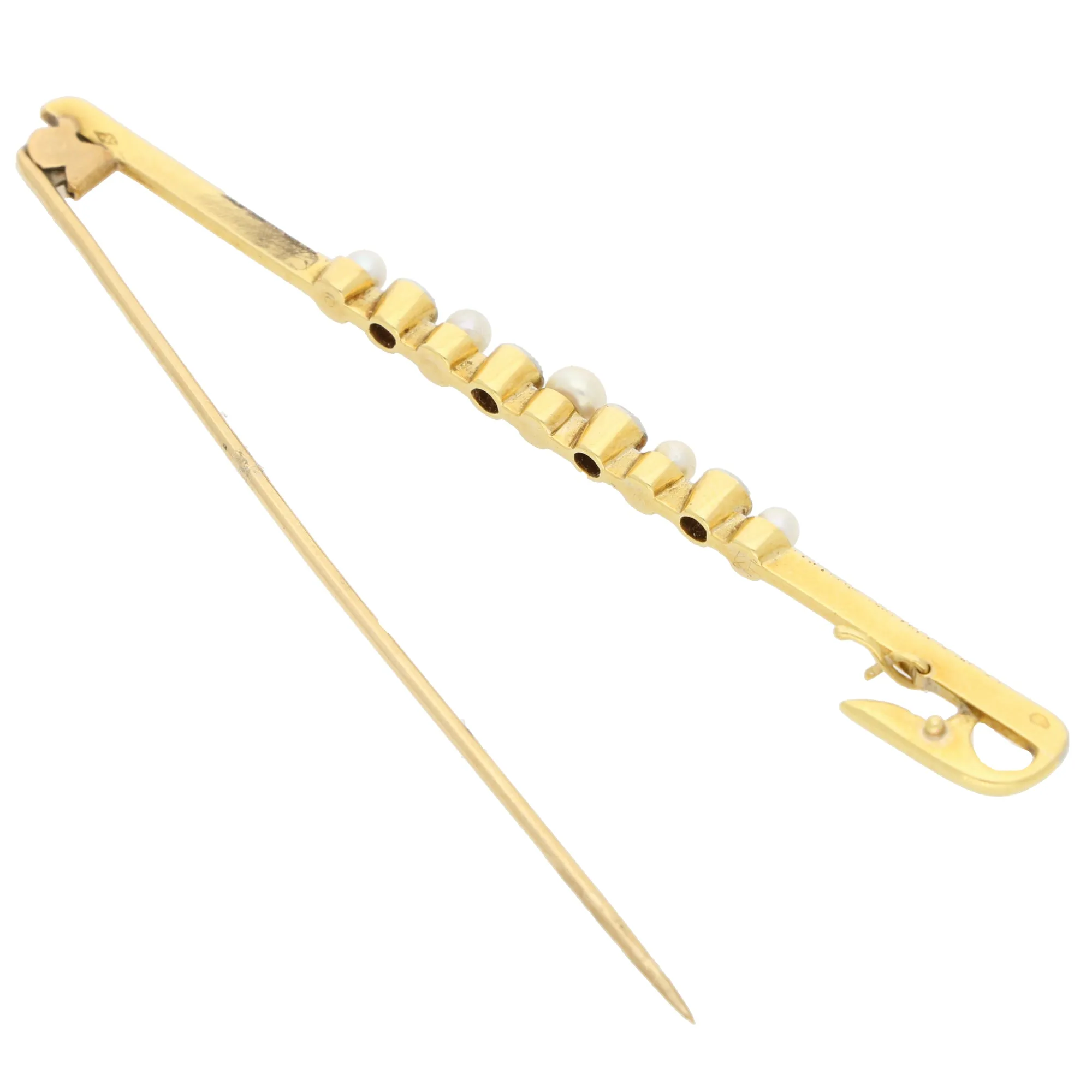 Vintage Old Cut Diamond and Pearl Bar Brooch