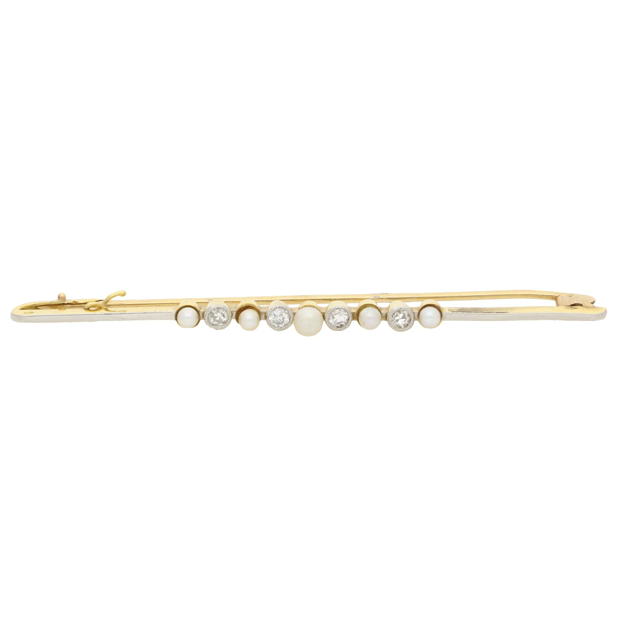 Vintage Old Cut Diamond and Pearl Bar Brooch