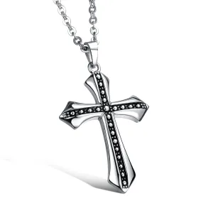 Vintage Stainless Steel Cross Pendant Necklace With Chain