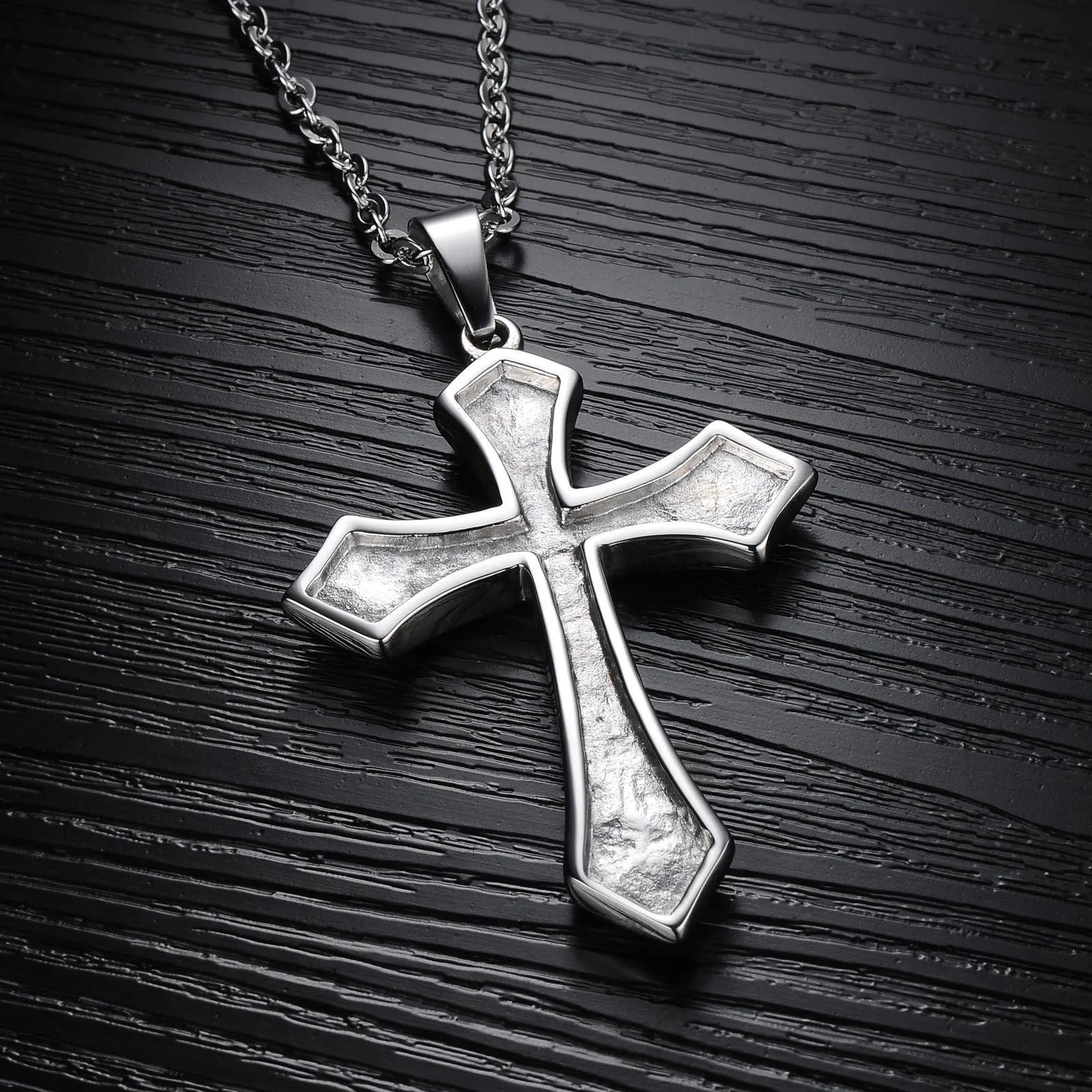 Vintage Stainless Steel Cross Pendant Necklace With Chain