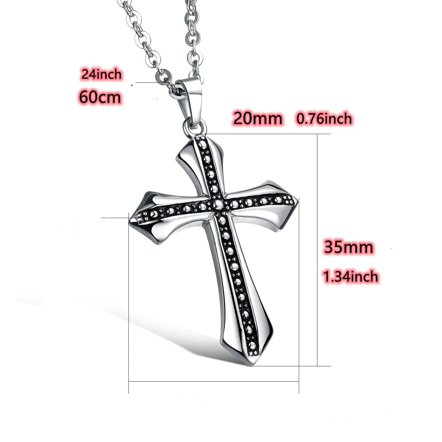 Vintage Stainless Steel Cross Pendant Necklace With Chain