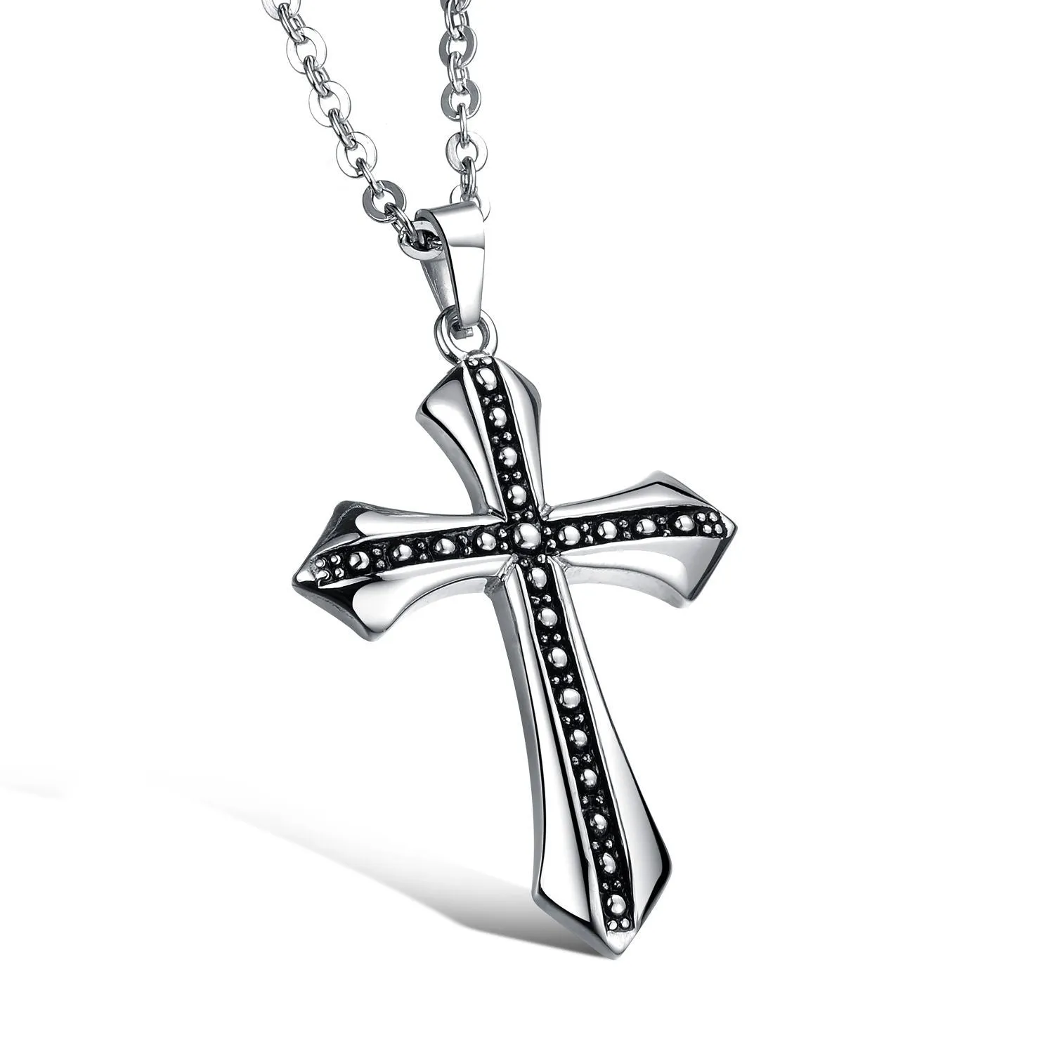 Vintage Stainless Steel Cross Pendant Necklace With Chain