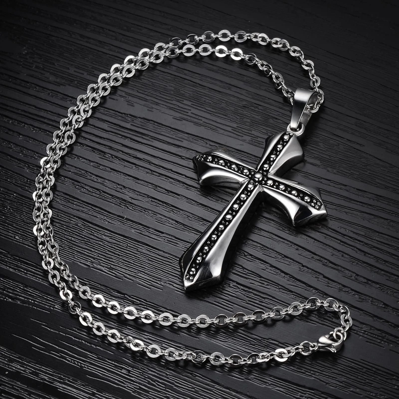 Vintage Stainless Steel Cross Pendant Necklace With Chain