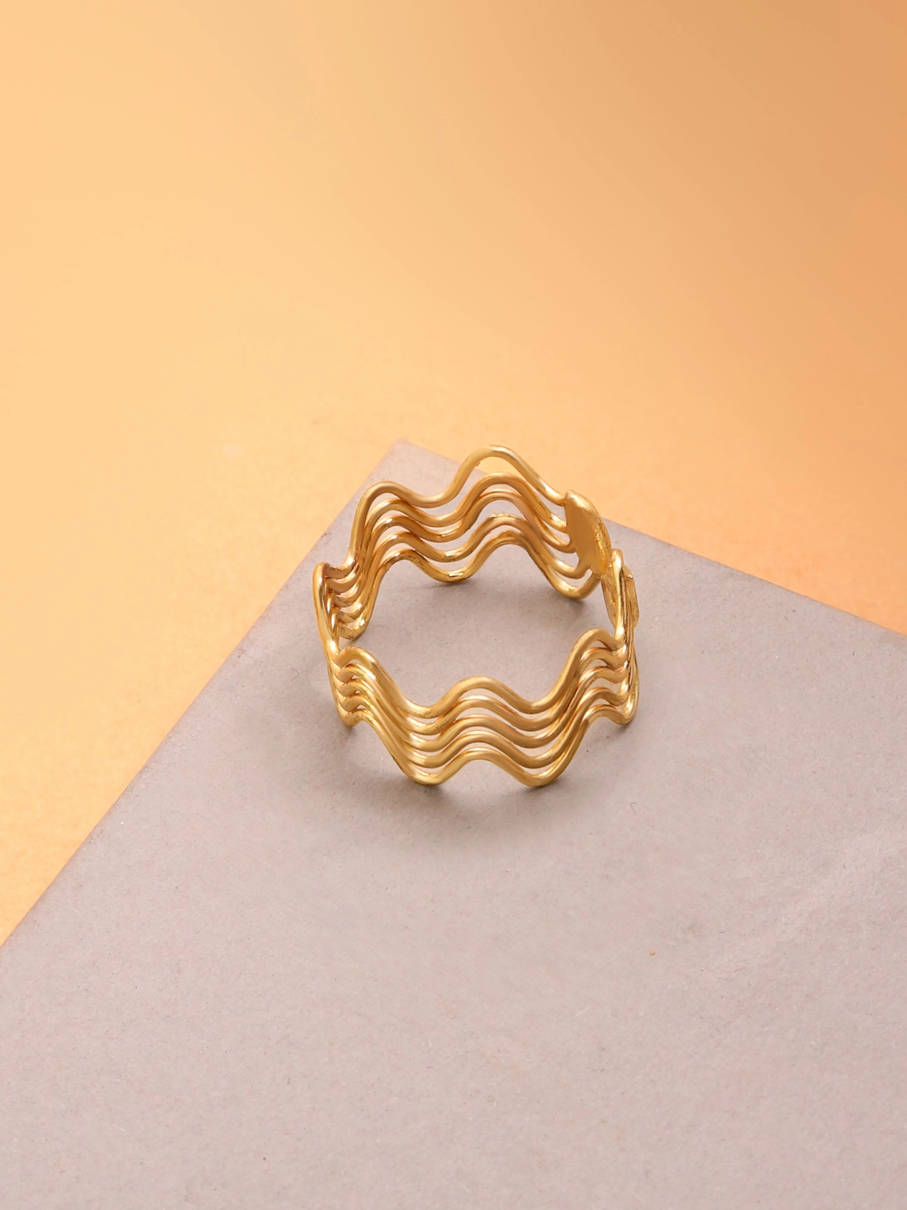Wavy Statement Brass Adjustable Ring