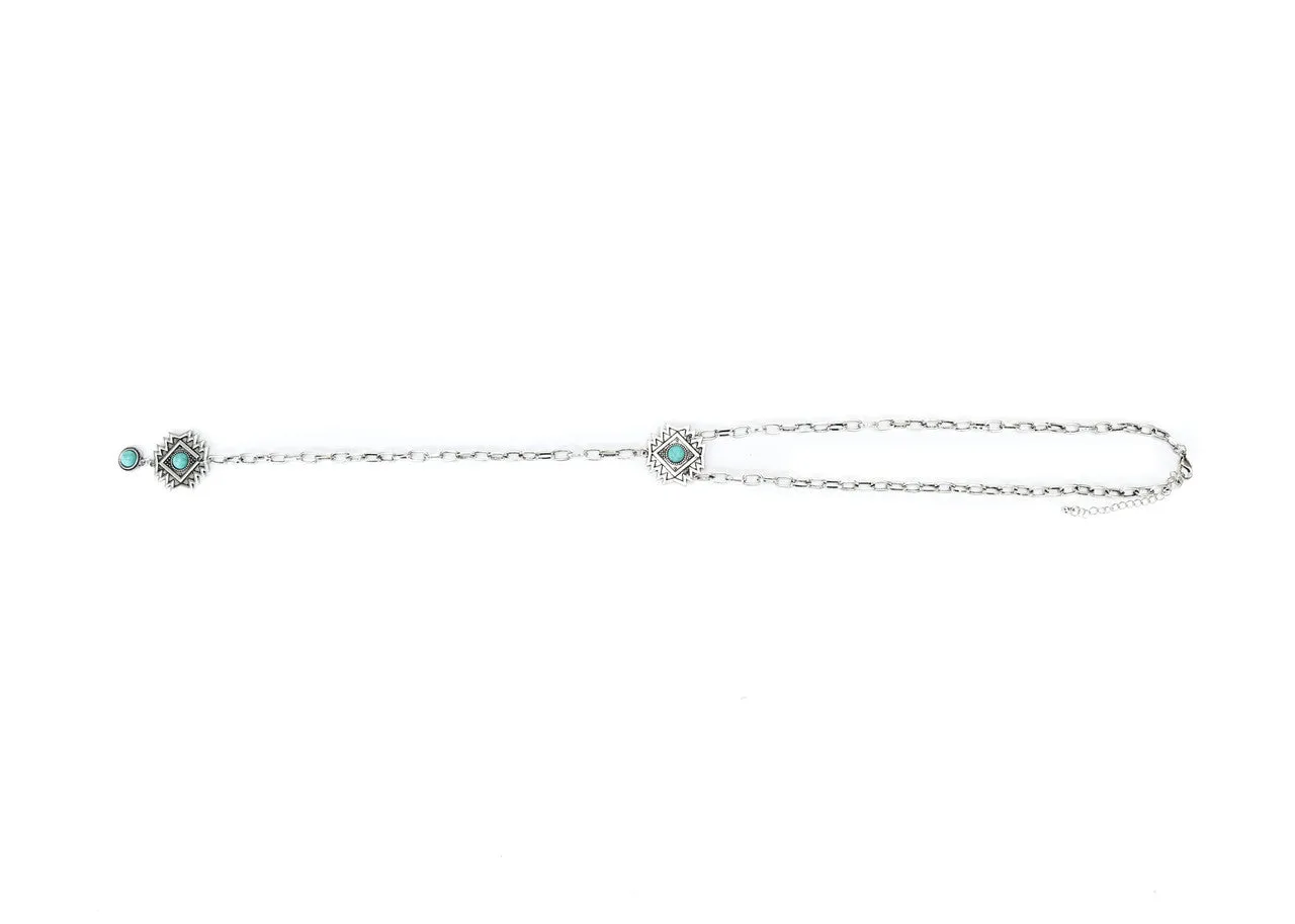 West and Co Turquoise Aztec Concho Lariat Necklace