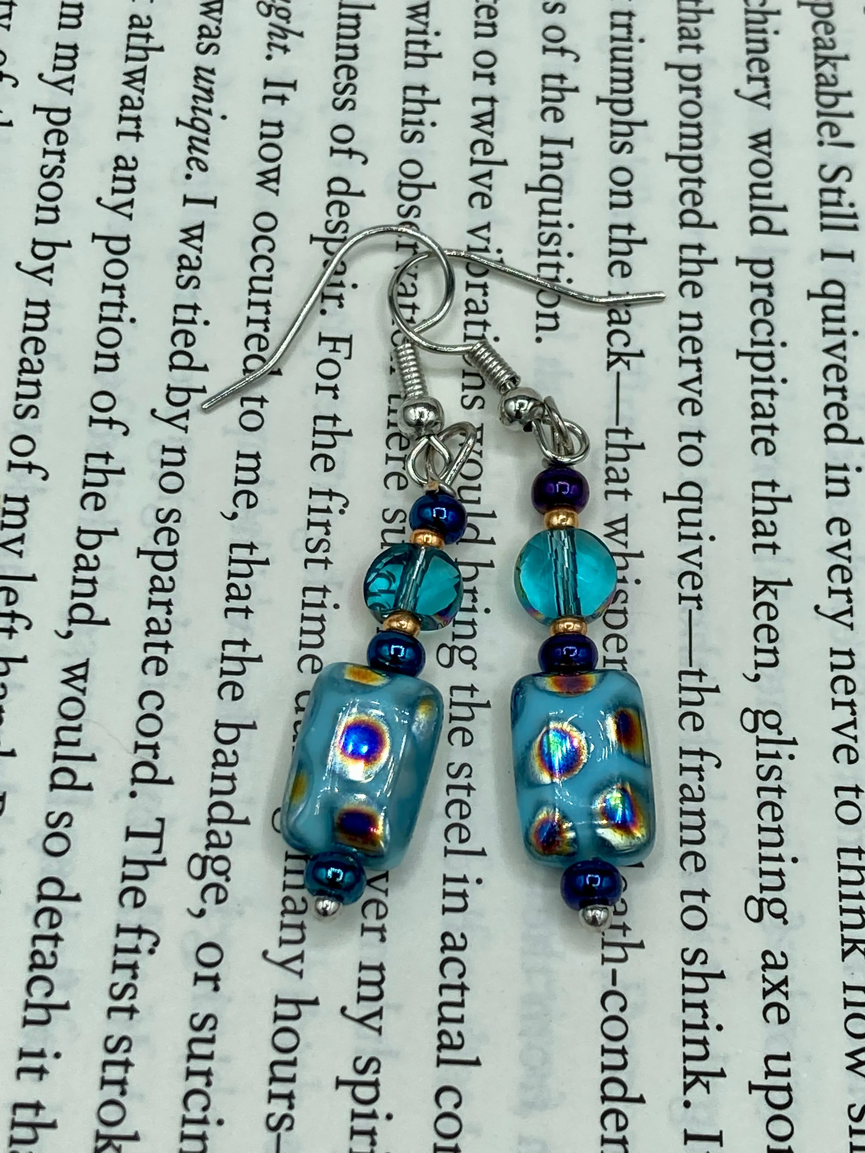 Whimsical Galaxy And Cosmos Blue Purple Glass Beaded Earrings, Shabby Boho Chic, Nature Inspired, Bohemian