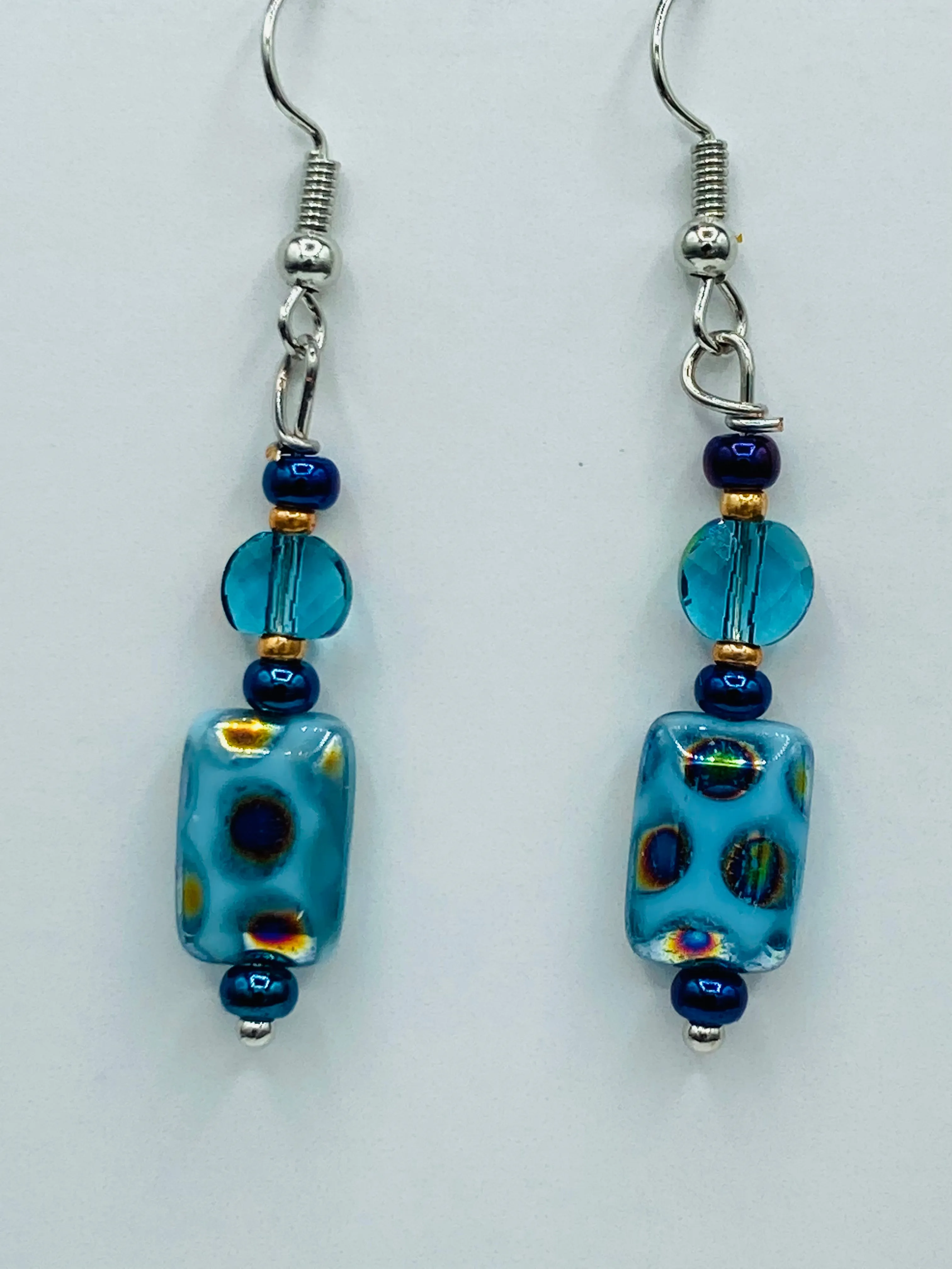 Whimsical Galaxy And Cosmos Blue Purple Glass Beaded Earrings, Shabby Boho Chic, Nature Inspired, Bohemian