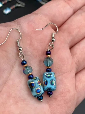 Whimsical Galaxy And Cosmos Blue Purple Glass Beaded Earrings, Shabby Boho Chic, Nature Inspired, Bohemian
