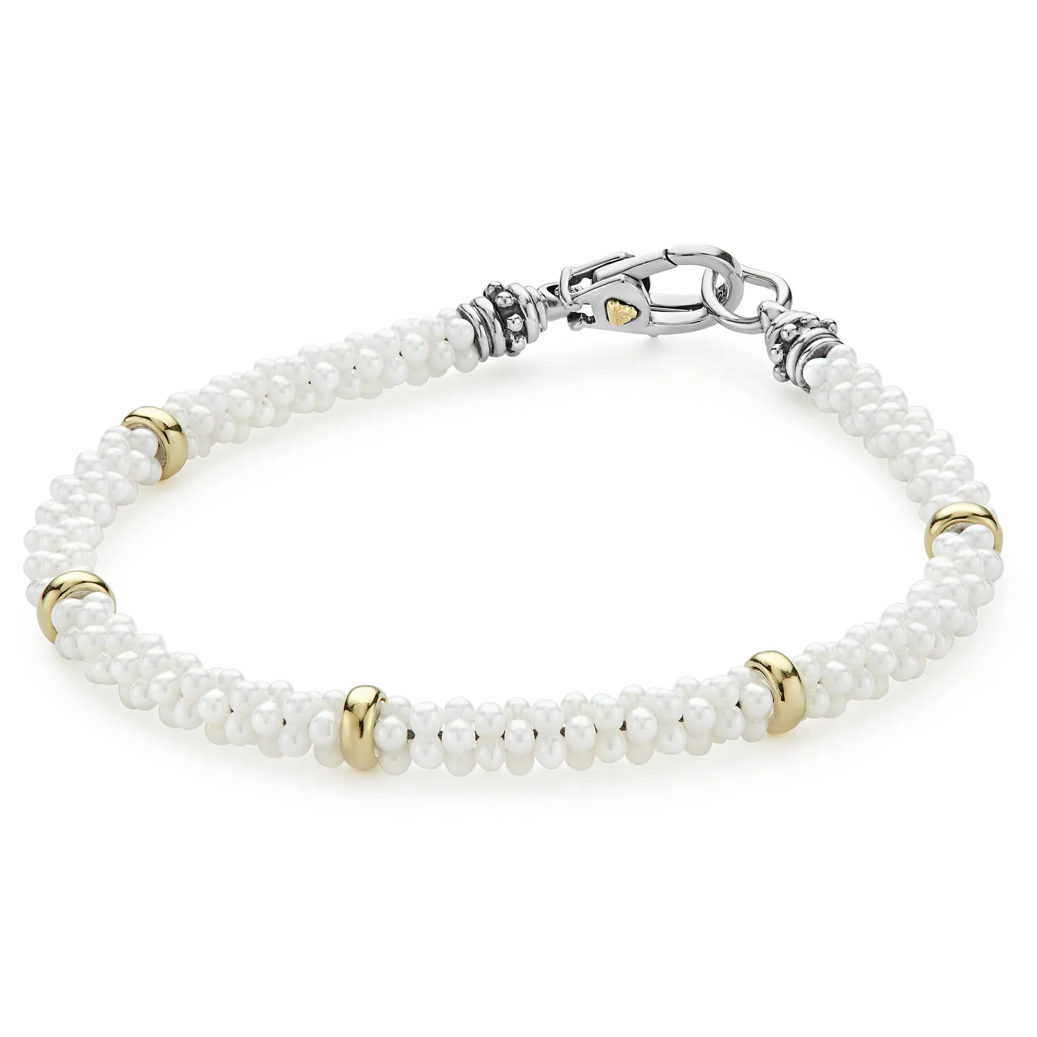 White Caviar Five Gold Station Ceramic Bracelet | 5mm
