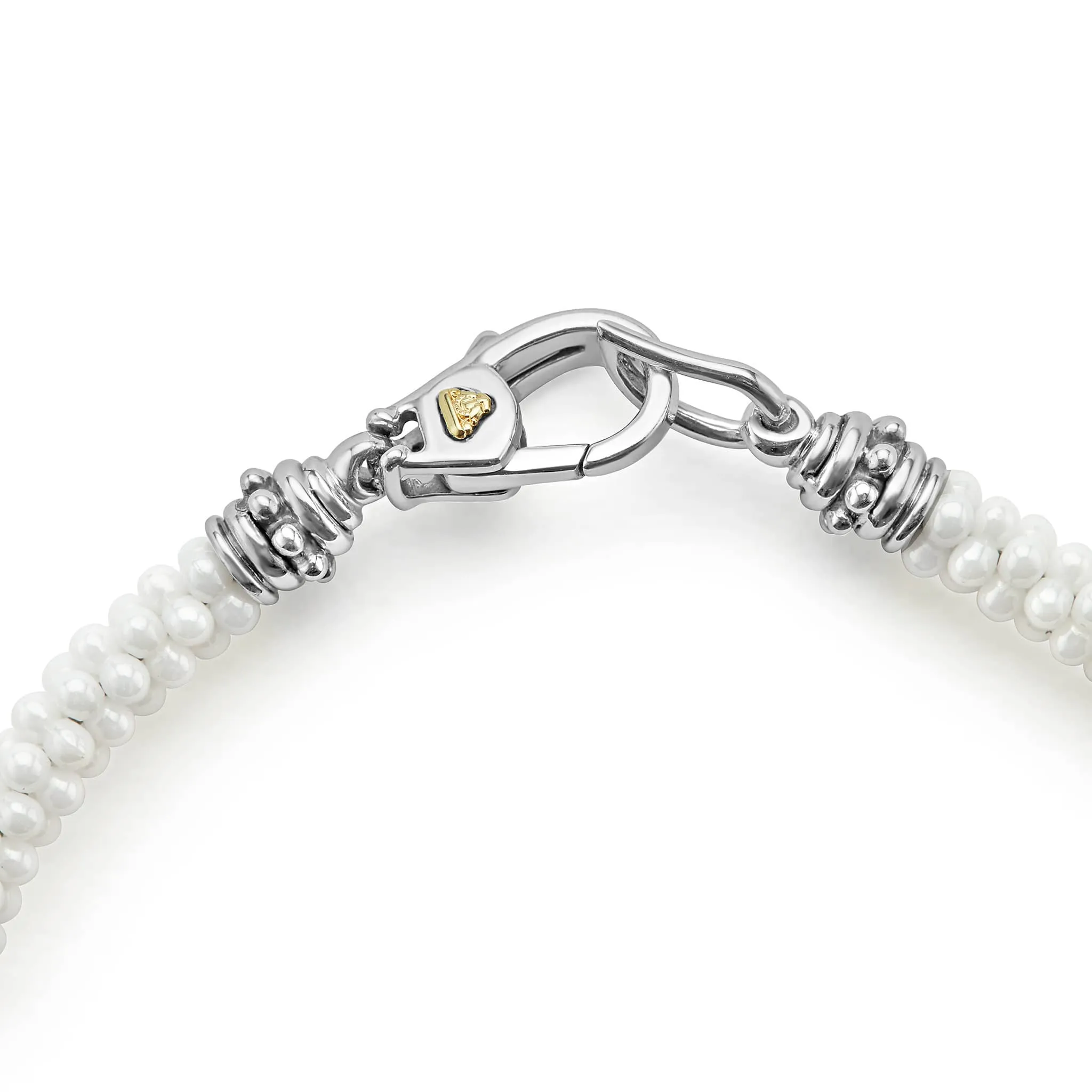 White Caviar Five Gold Station Ceramic Bracelet | 5mm