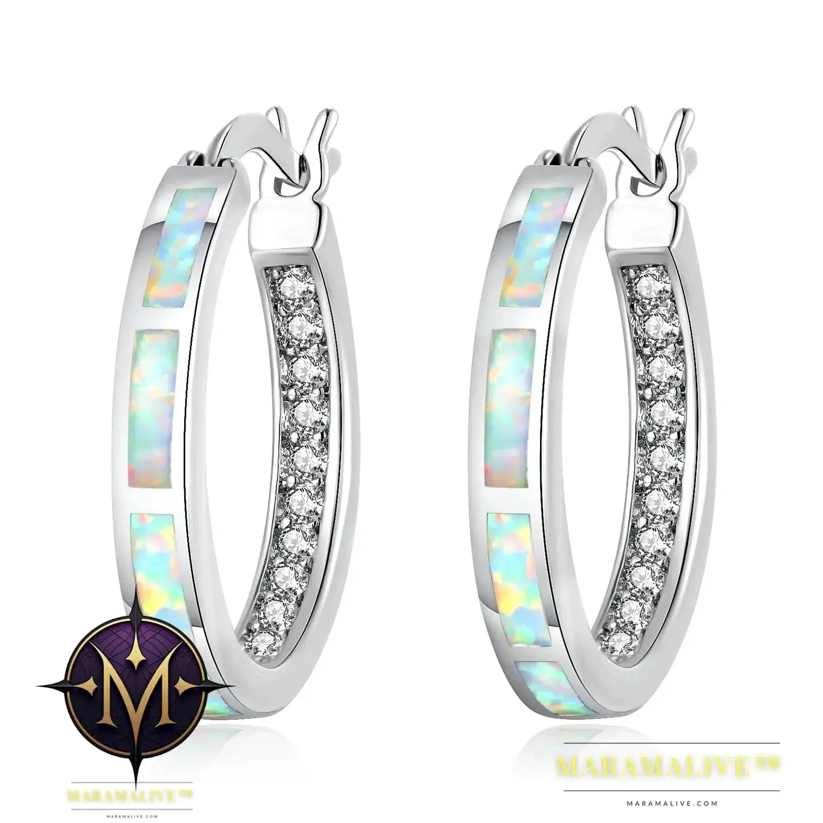 White Fire Opal Hoop Earrings With Stone Silver Plated Small Round Circle Chic Summer Punk Jewelry Best Gifts for Woman