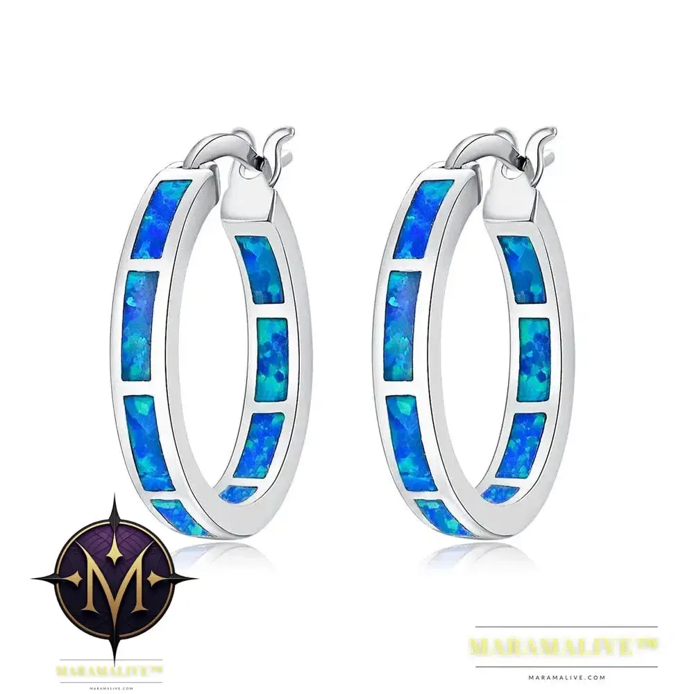 White Fire Opal Hoop Earrings With Stone Silver Plated Small Round Circle Chic Summer Punk Jewelry Best Gifts for Woman