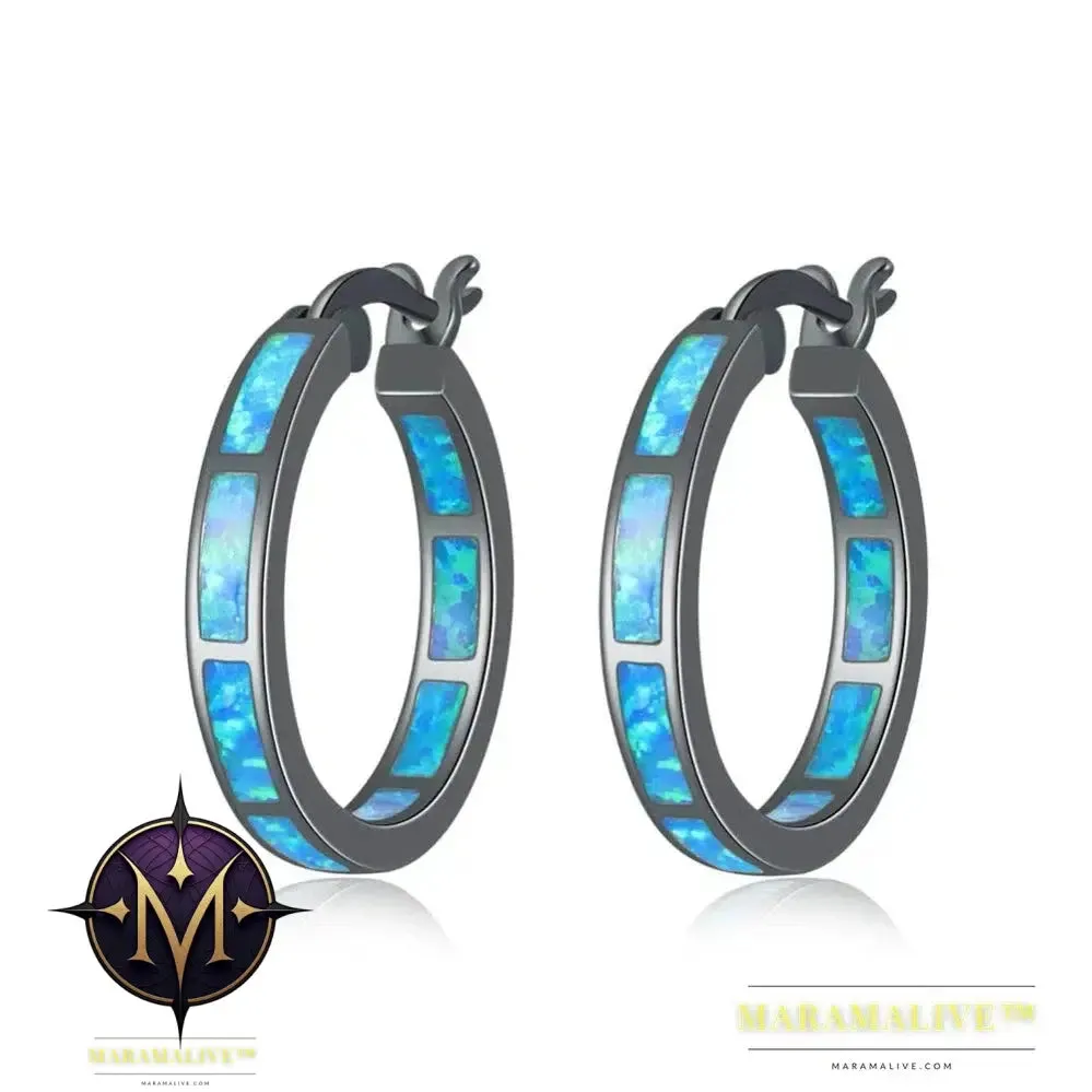 White Fire Opal Hoop Earrings With Stone Silver Plated Small Round Circle Chic Summer Punk Jewelry Best Gifts for Woman