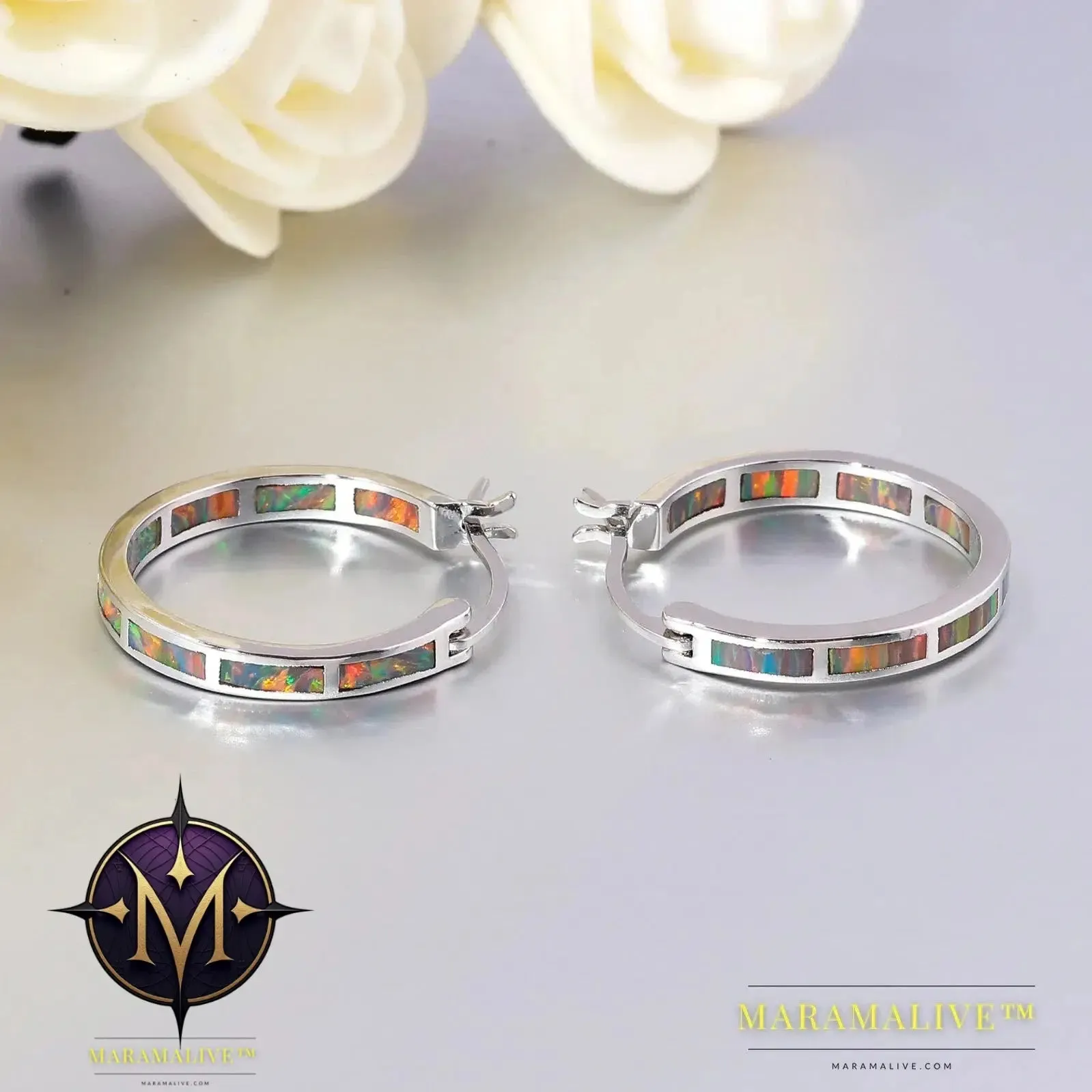 White Fire Opal Hoop Earrings With Stone Silver Plated Small Round Circle Chic Summer Punk Jewelry Best Gifts for Woman