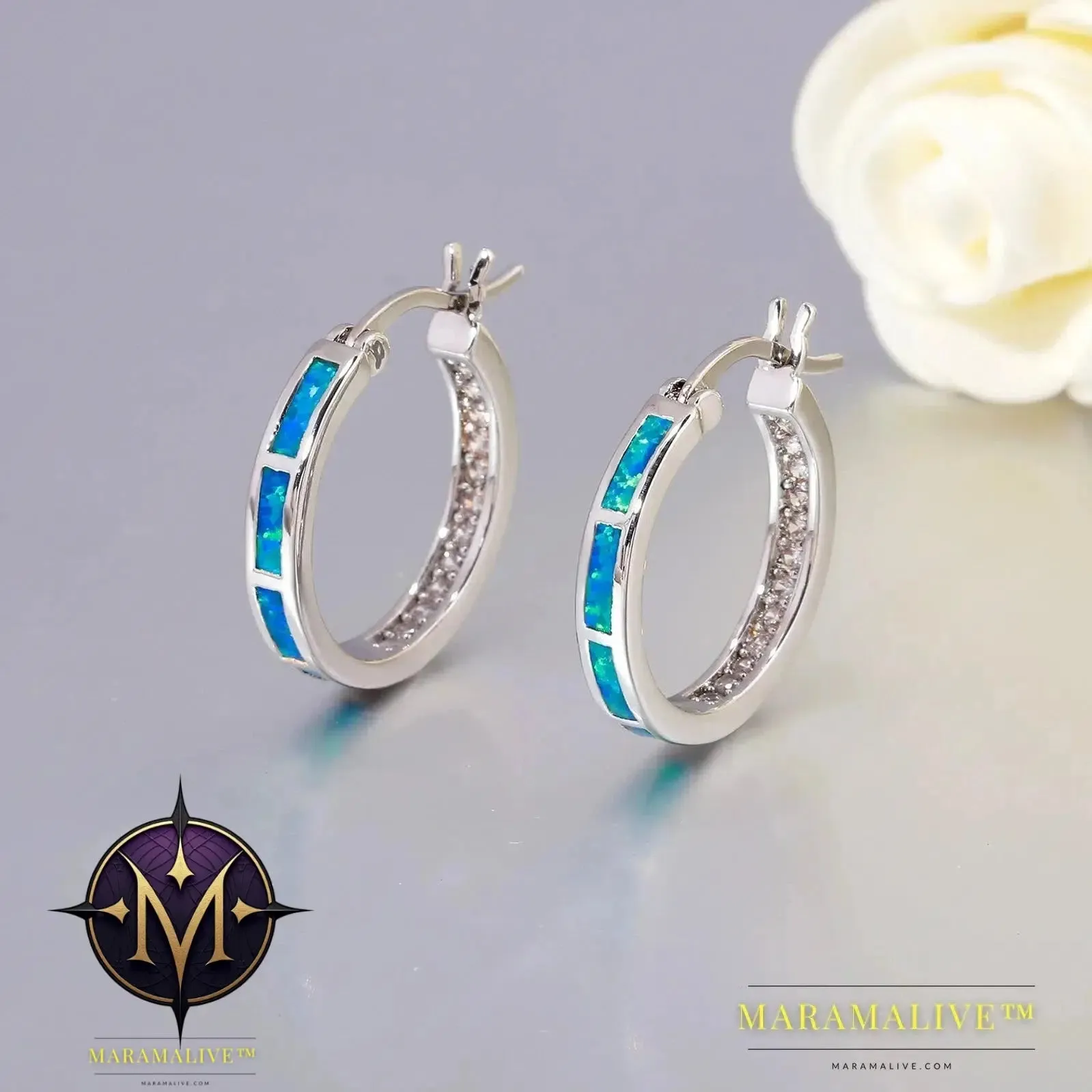 White Fire Opal Hoop Earrings With Stone Silver Plated Small Round Circle Chic Summer Punk Jewelry Best Gifts for Woman