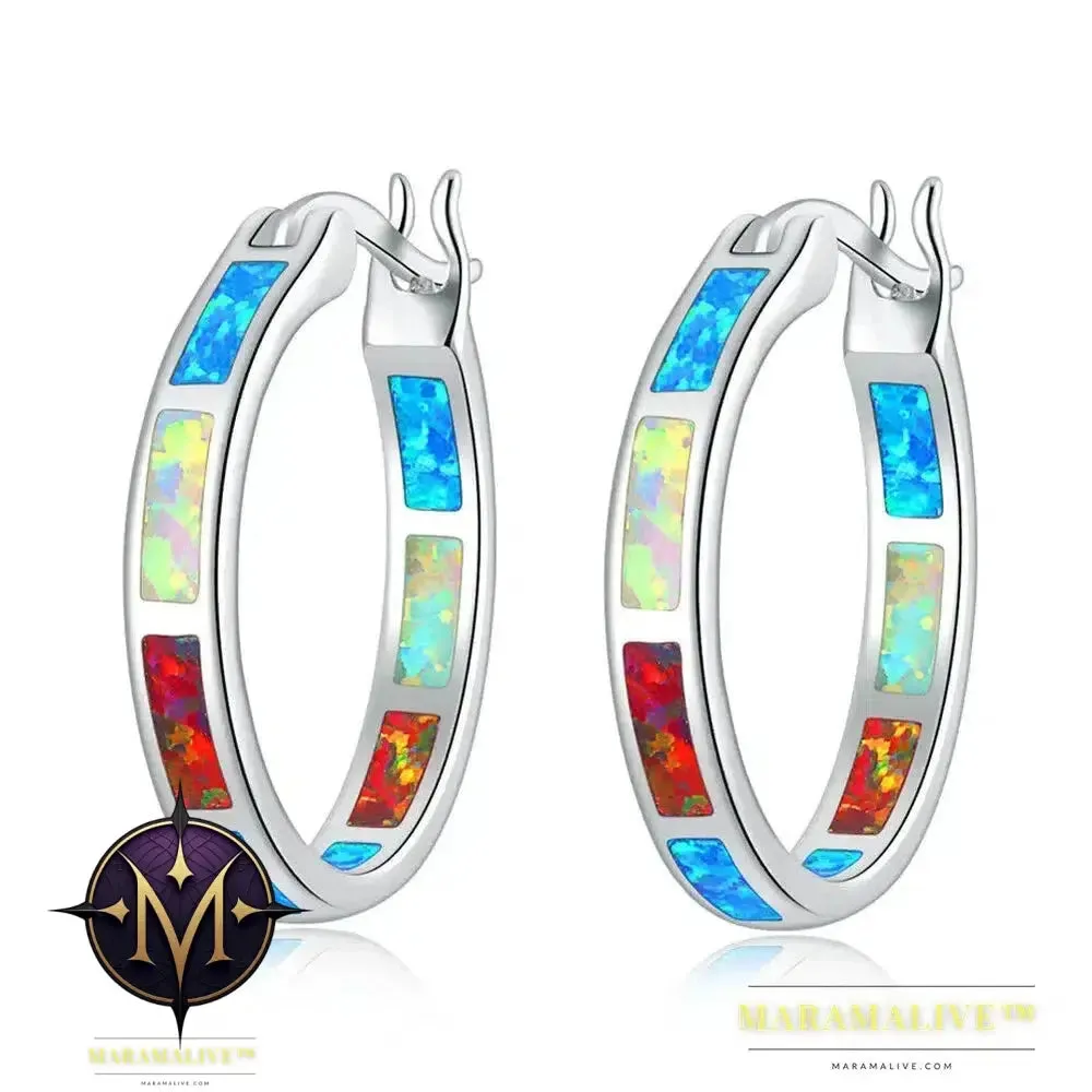 White Fire Opal Hoop Earrings With Stone Silver Plated Small Round Circle Chic Summer Punk Jewelry Best Gifts for Woman