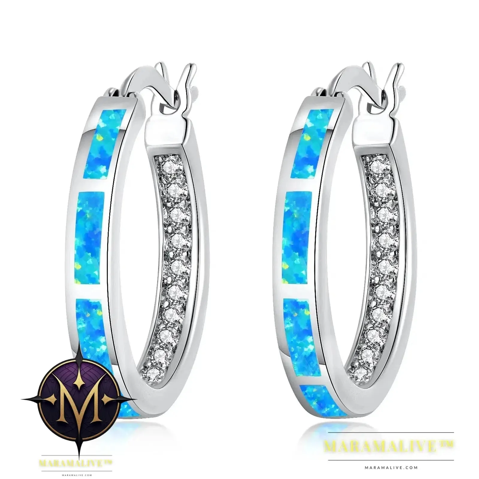 White Fire Opal Hoop Earrings With Stone Silver Plated Small Round Circle Chic Summer Punk Jewelry Best Gifts for Woman
