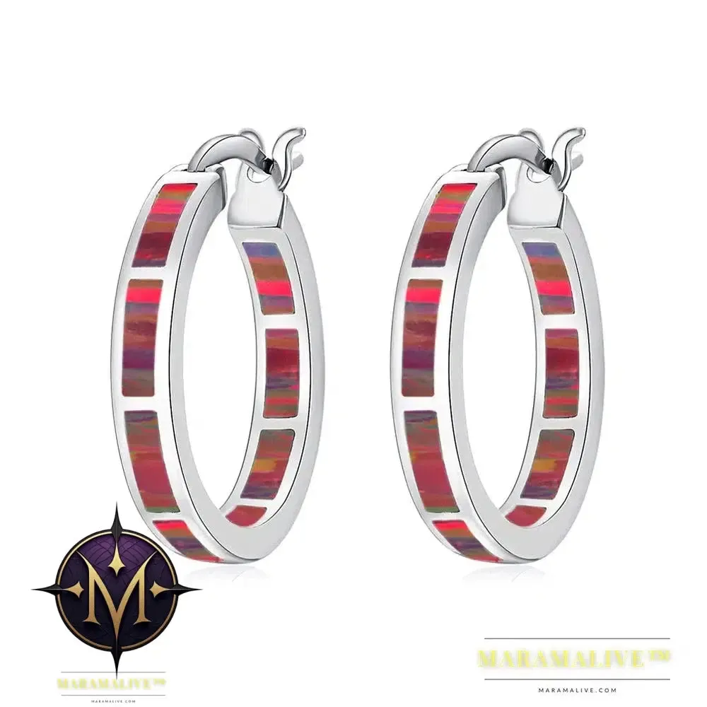 White Fire Opal Hoop Earrings With Stone Silver Plated Small Round Circle Chic Summer Punk Jewelry Best Gifts for Woman
