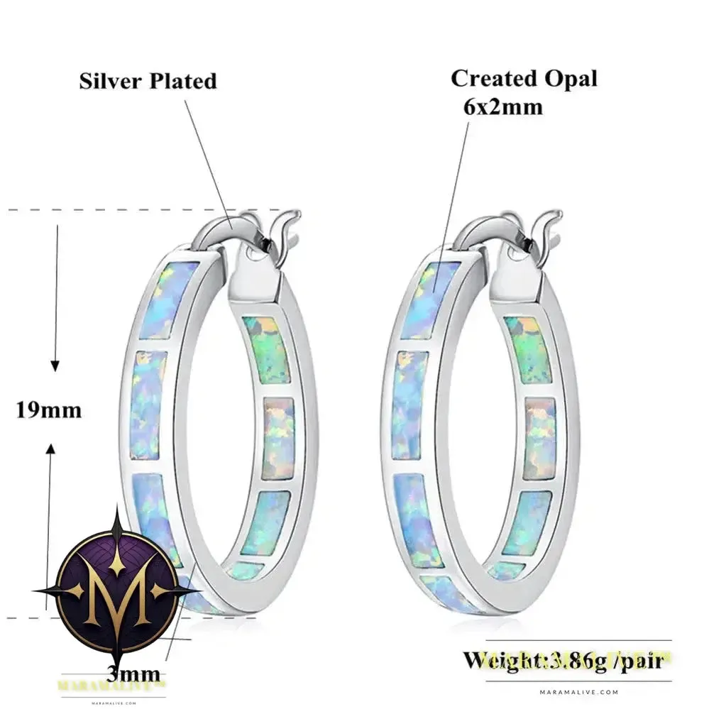 White Fire Opal Hoop Earrings With Stone Silver Plated Small Round Circle Chic Summer Punk Jewelry Best Gifts for Woman