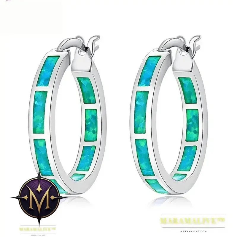 White Fire Opal Hoop Earrings With Stone Silver Plated Small Round Circle Chic Summer Punk Jewelry Best Gifts for Woman