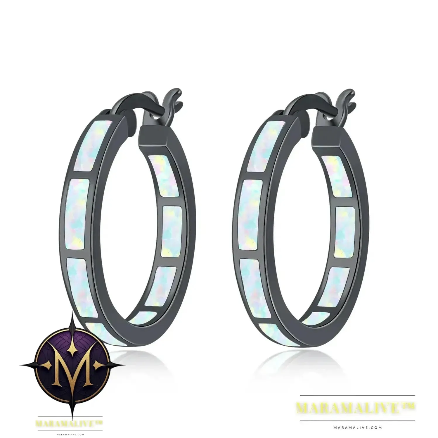 White Fire Opal Hoop Earrings With Stone Silver Plated Small Round Circle Chic Summer Punk Jewelry Best Gifts for Woman