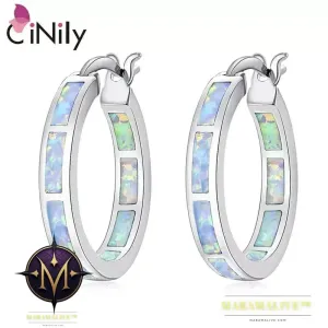White Fire Opal Hoop Earrings With Stone Silver Plated Small Round Circle Chic Summer Punk Jewelry Best Gifts for Woman