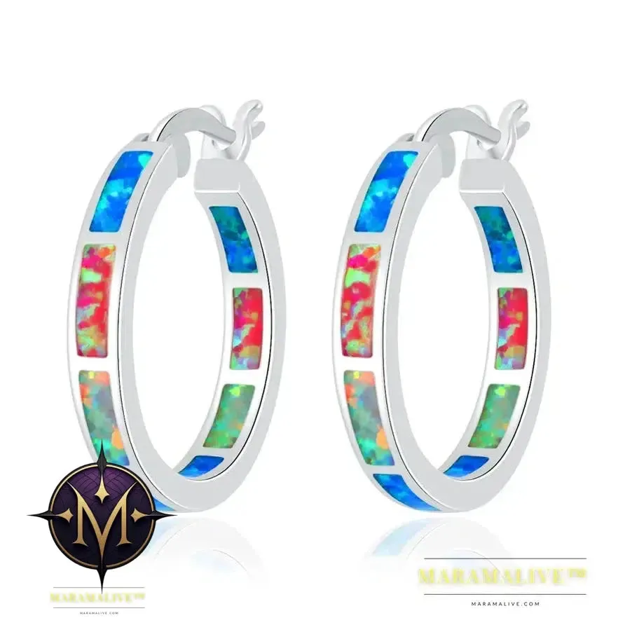 White Fire Opal Hoop Earrings With Stone Silver Plated Small Round Circle Chic Summer Punk Jewelry Best Gifts for Woman