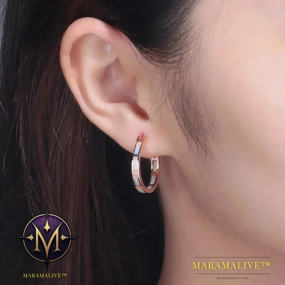 White Fire Opal Hoop Earrings With Stone Silver Plated Small Round Circle Chic Summer Punk Jewelry Best Gifts for Woman