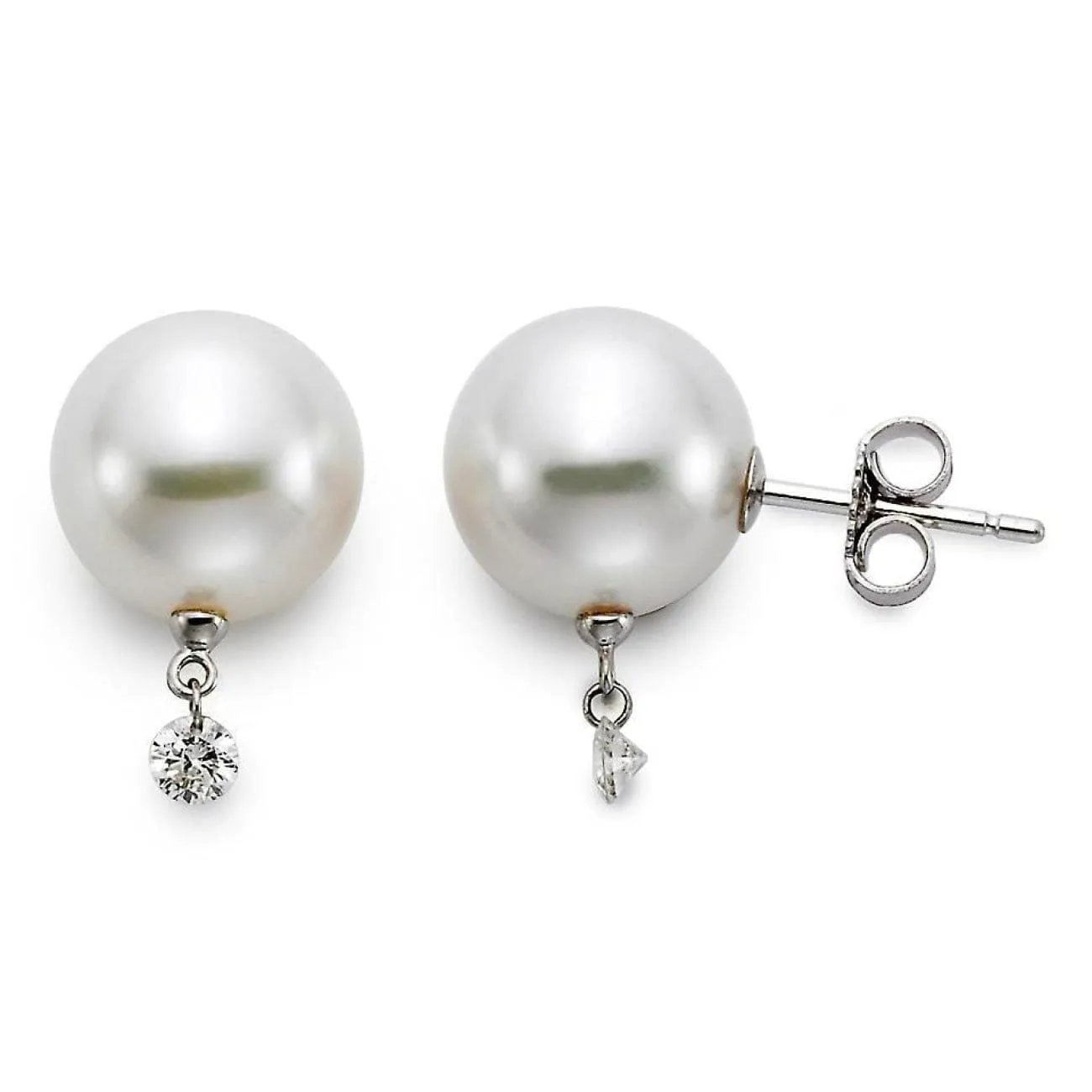 WHITE SOUTH SEA CULTURED PEARL CHARM STUD EARRINGS
