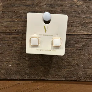 White Square Earrings