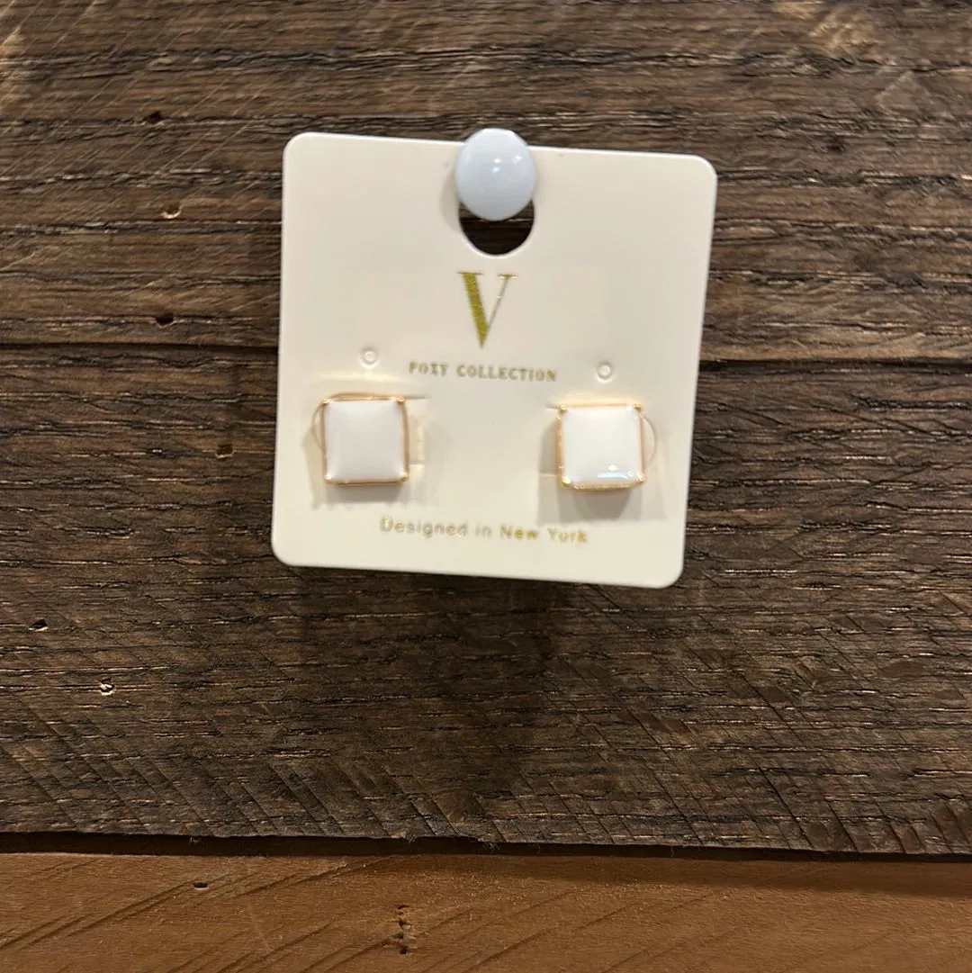 White Square Earrings