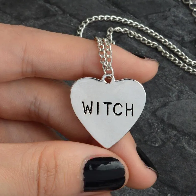 Witch Heart Engraved Necklace Gothic Witchcraft Wiccan Necklace