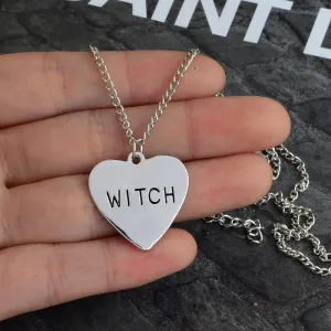 Witch Heart Engraved Necklace Gothic Witchcraft Wiccan Necklace